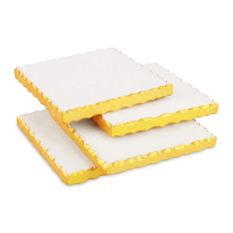 Set of 4  White Marble Coasters With Gold Rough Edge