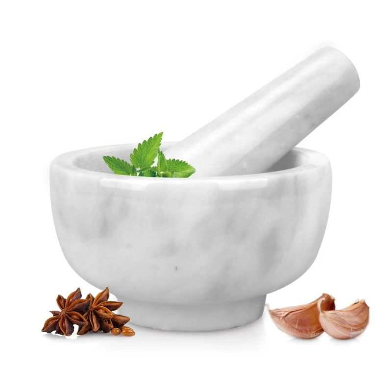 White Grey Marble Mortar and Pestle