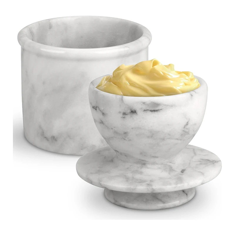 White Grey Marble Butter Keeper