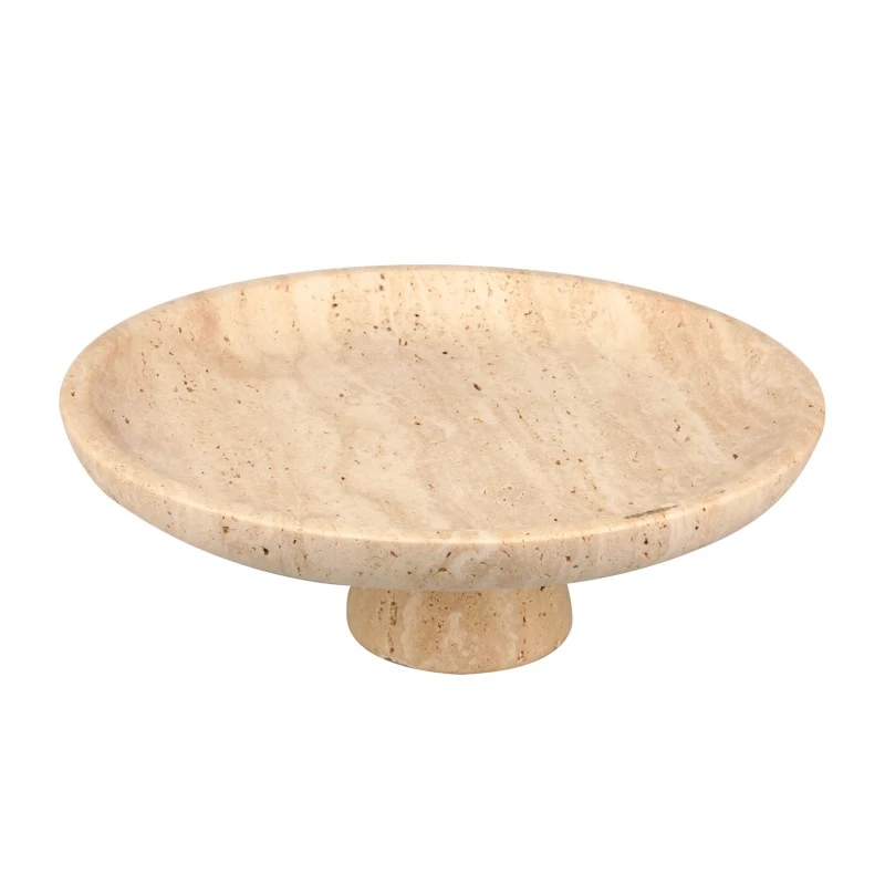 Round Beige Travertine Marble Fruit Tray