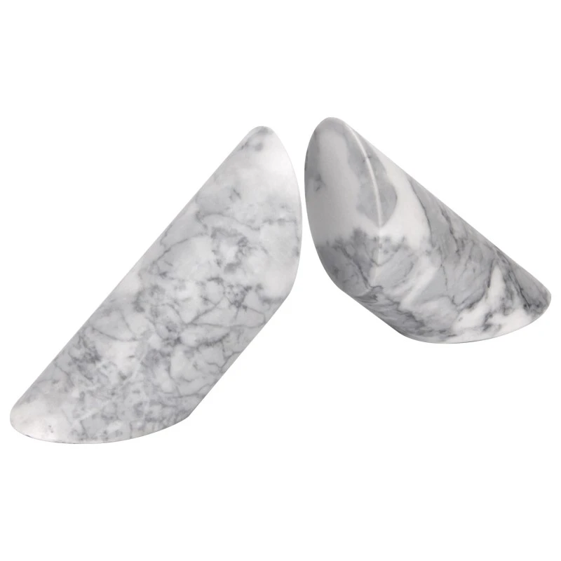 Set of 2 White Grey Slanted Marble Bookend