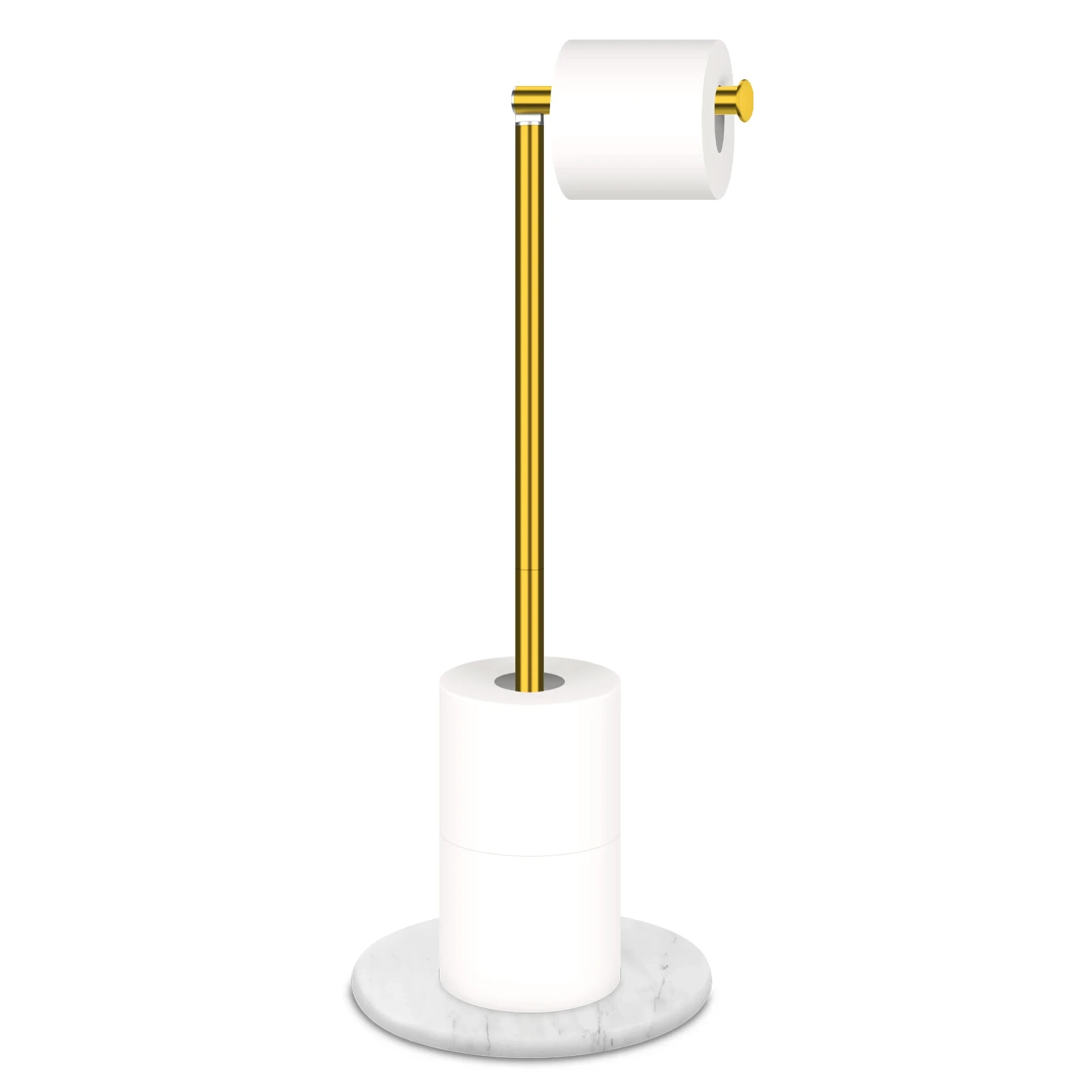 Golden toilet paper holder with white marble base