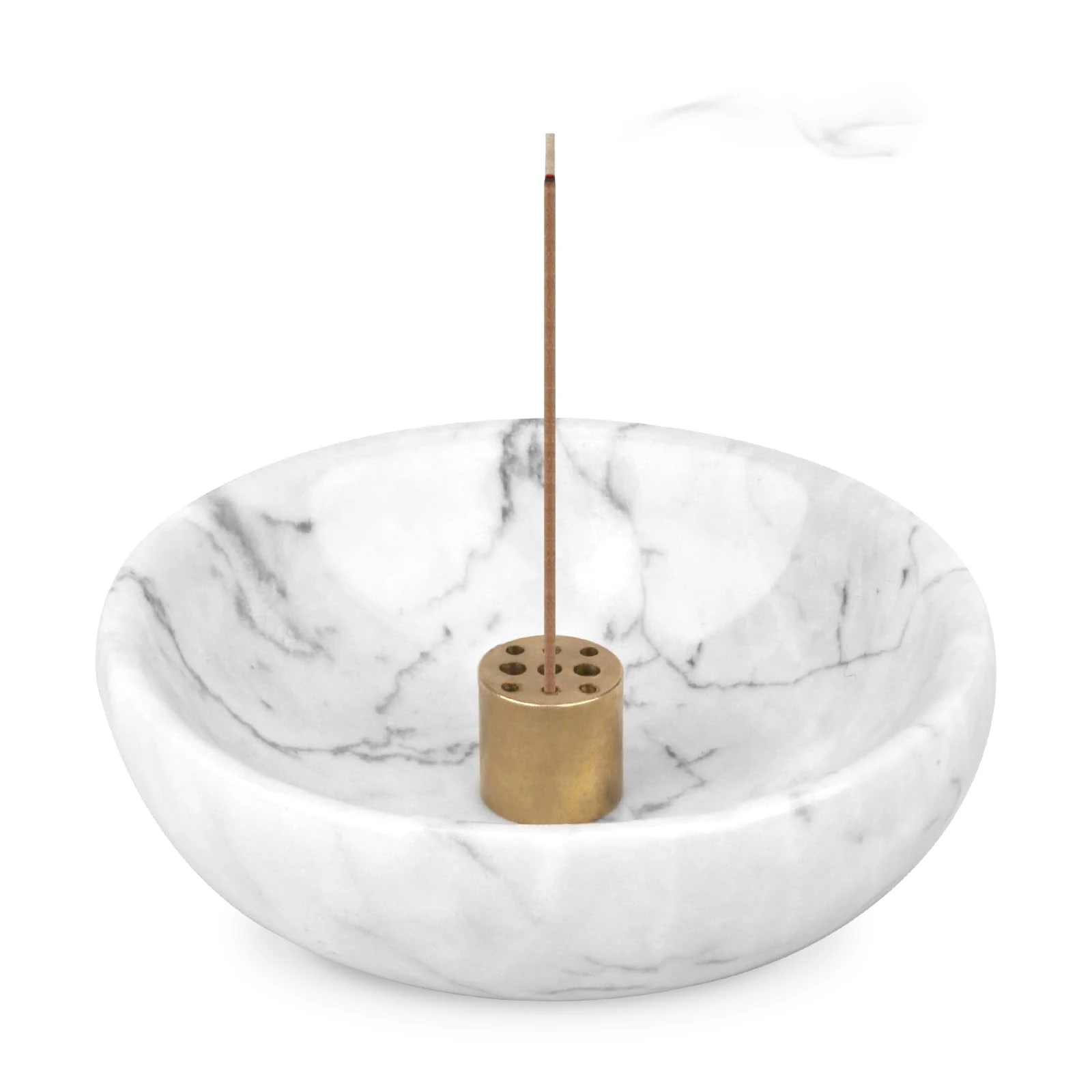 Round White Grey Marble Incense Holder for Sticks