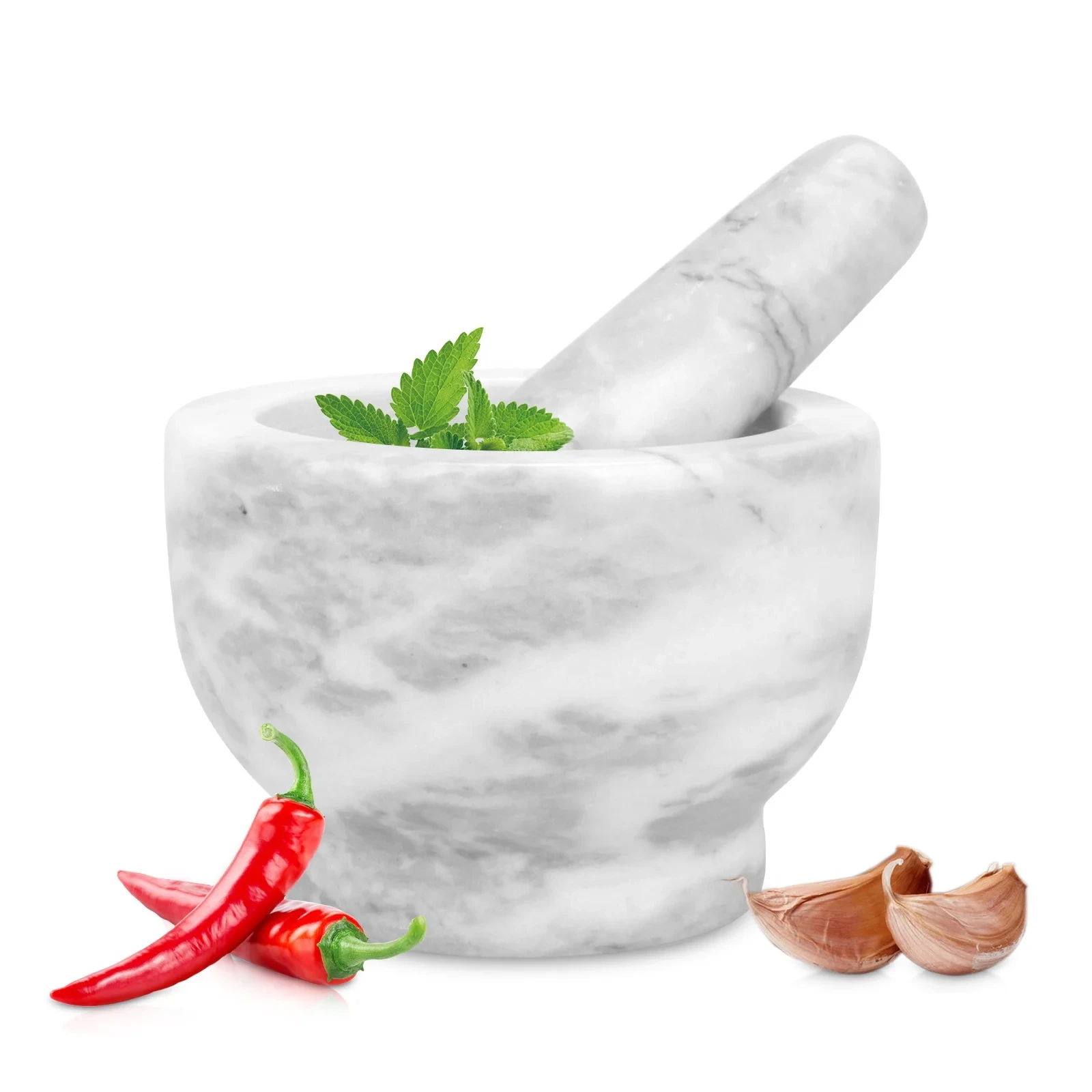 Black grey marble mortar and pestle D13x9cm H