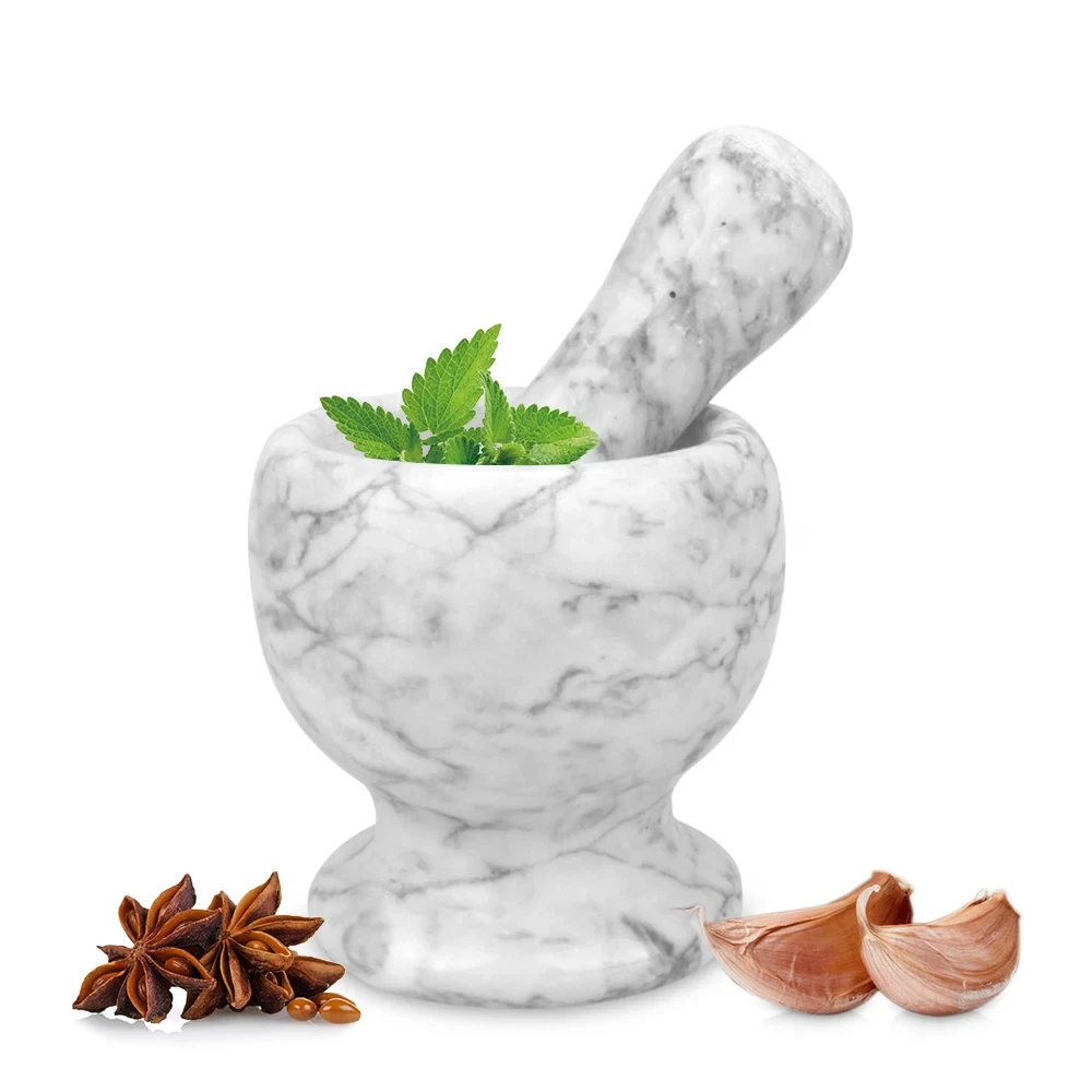 White grey marble mortar and pestle D10.5x10.5cm H