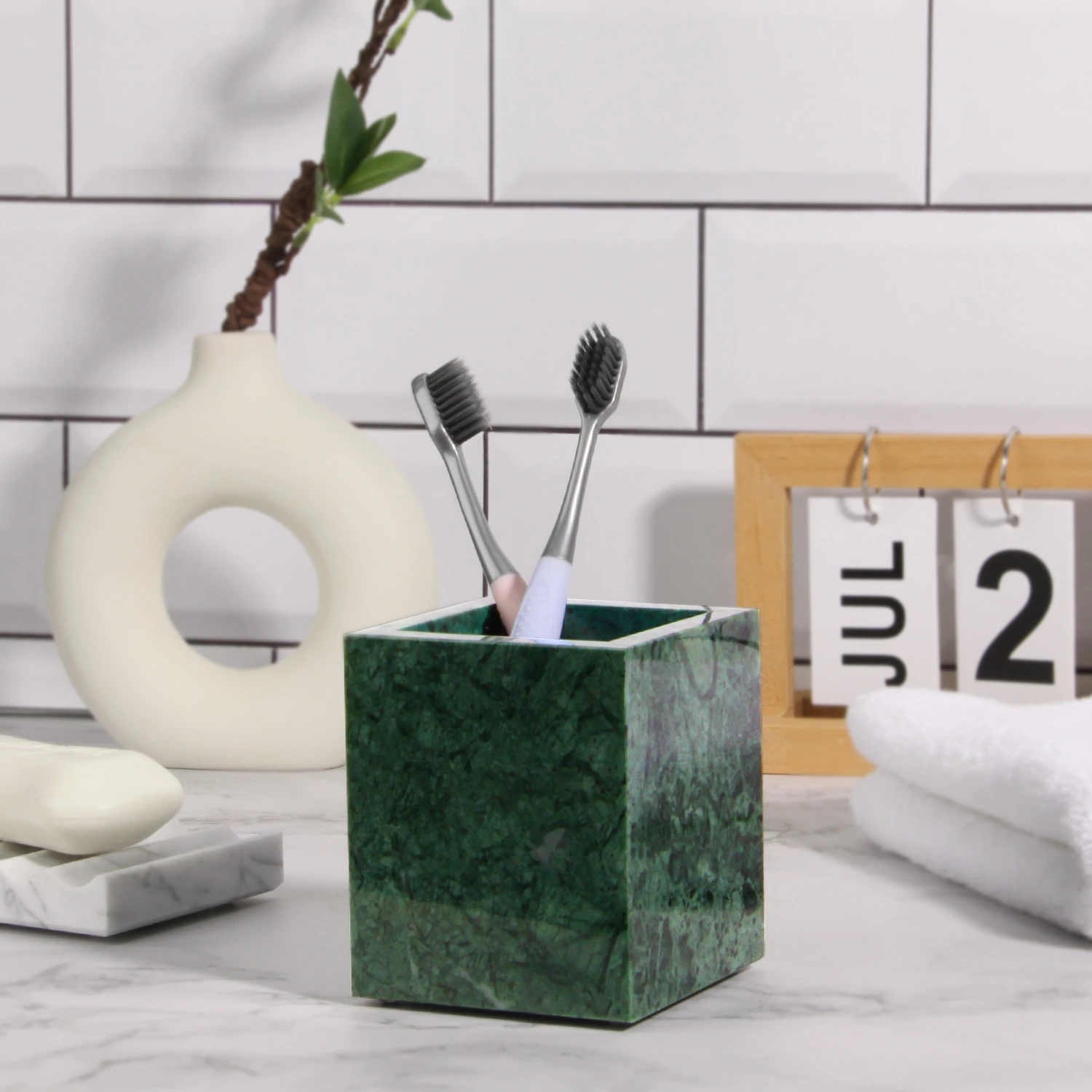 Green Marble Toothbrush Holder