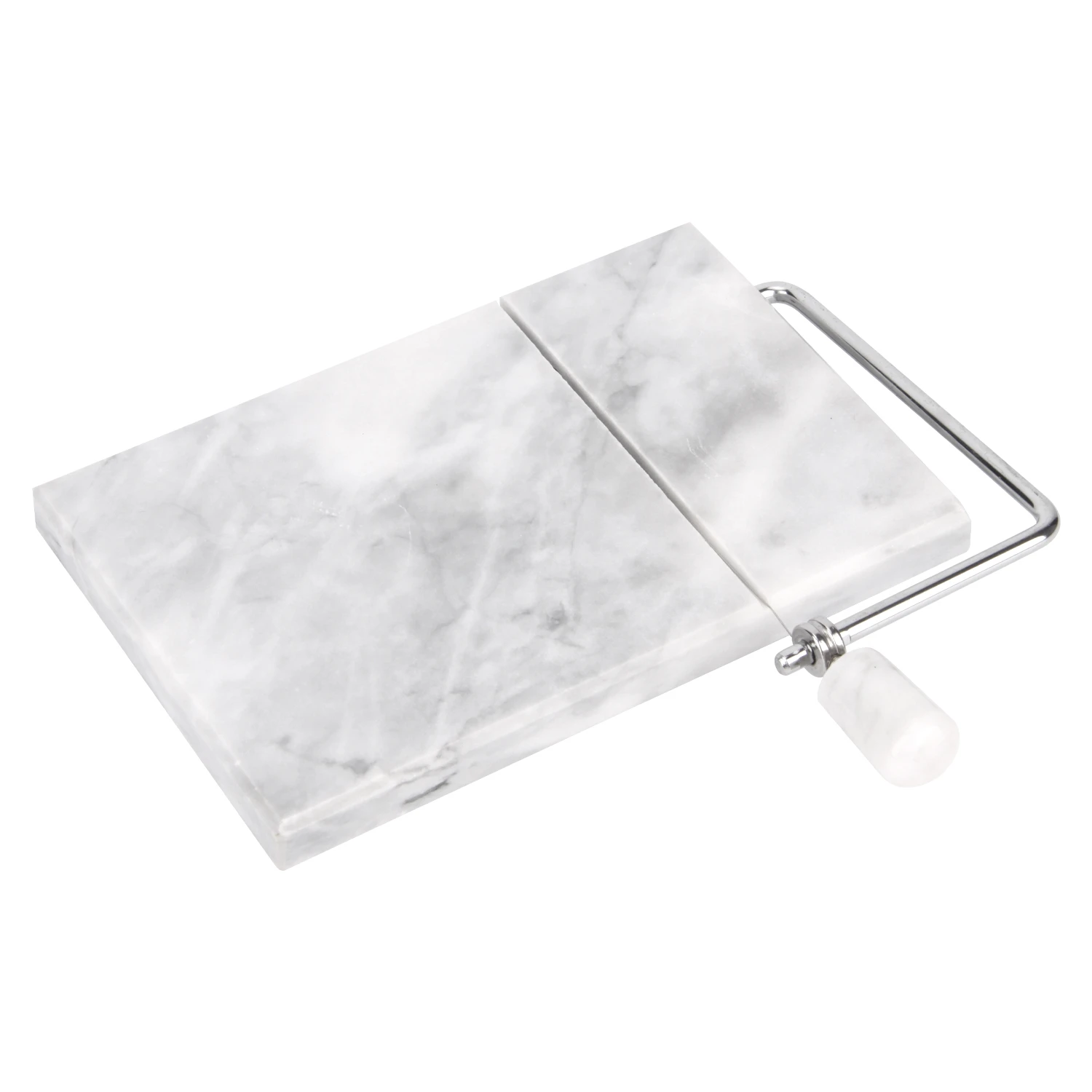 White grey marble cheese slicer with stone handle