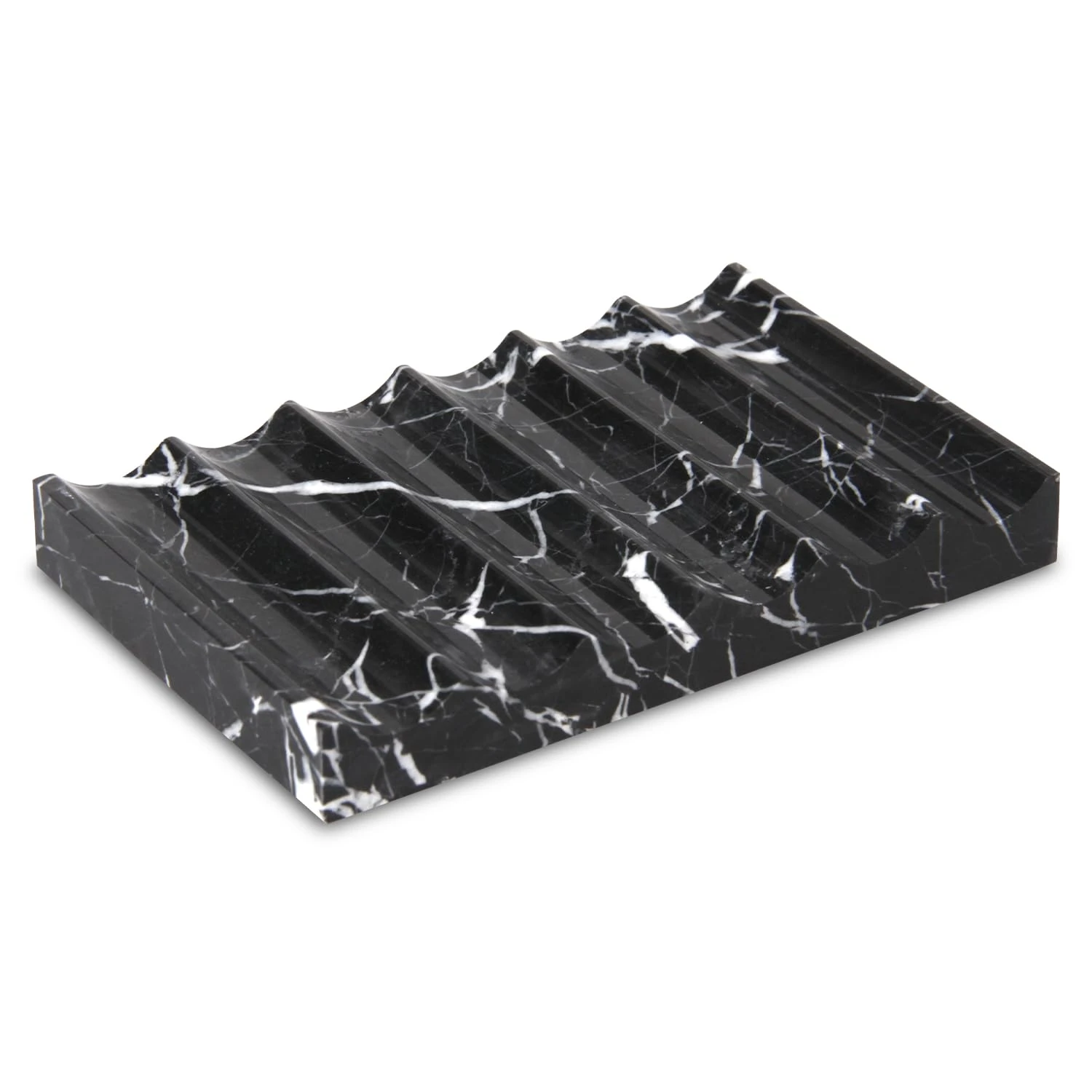 Wavy black Marquina marble soap dish