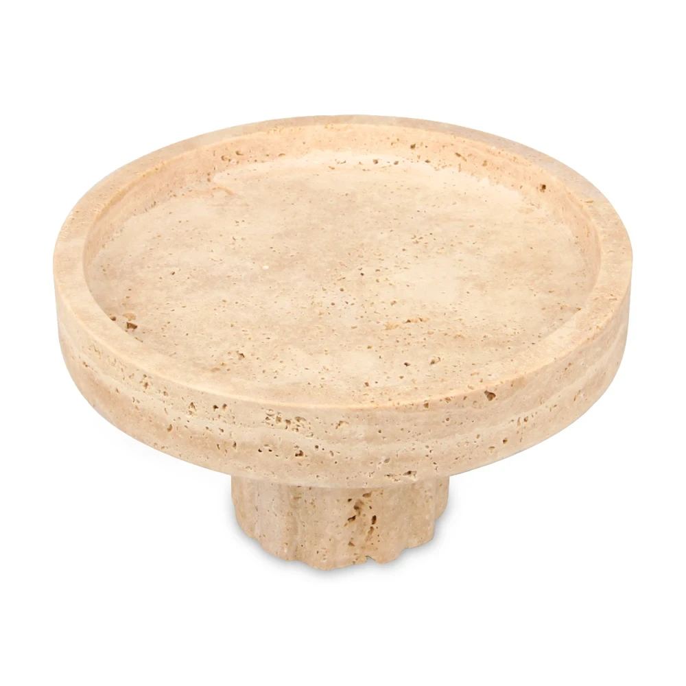 Round beige travertine marble fruit tray