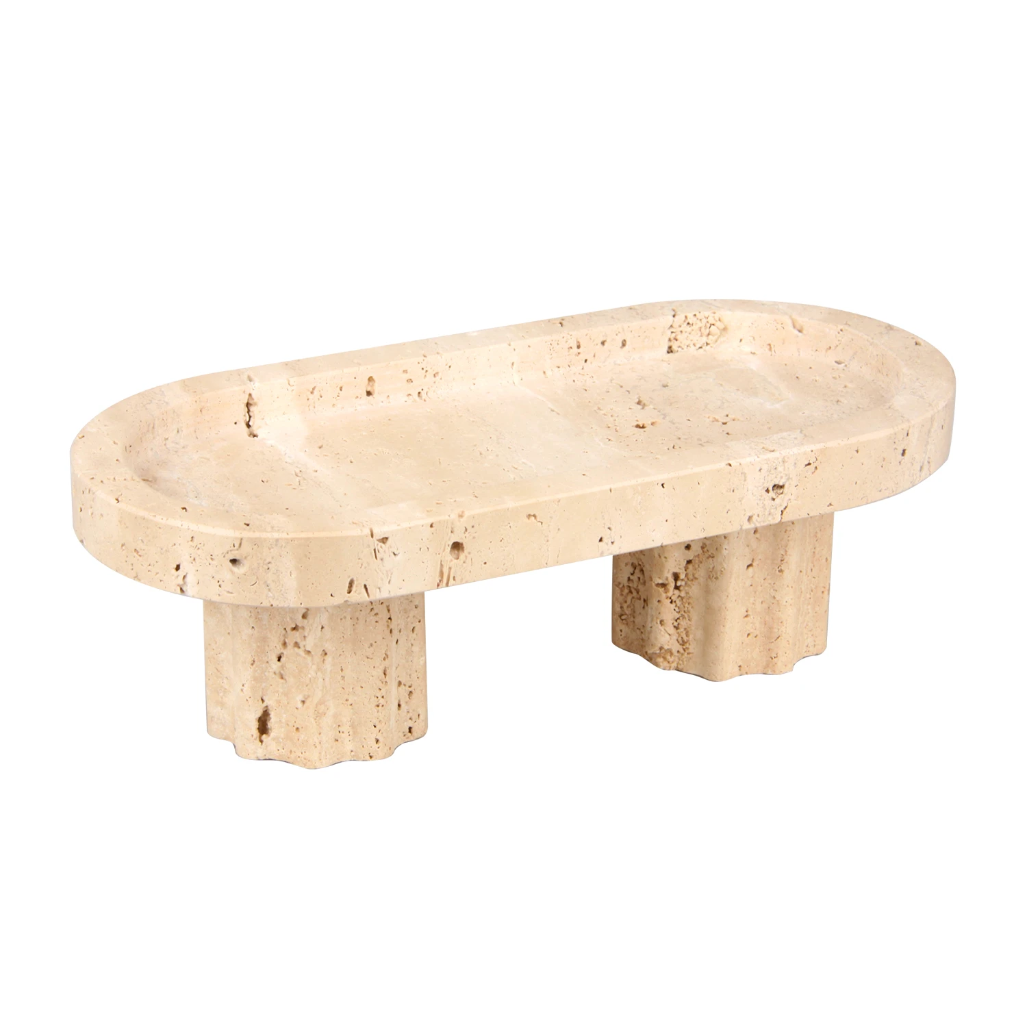 oval beige travertine marble fruit tray