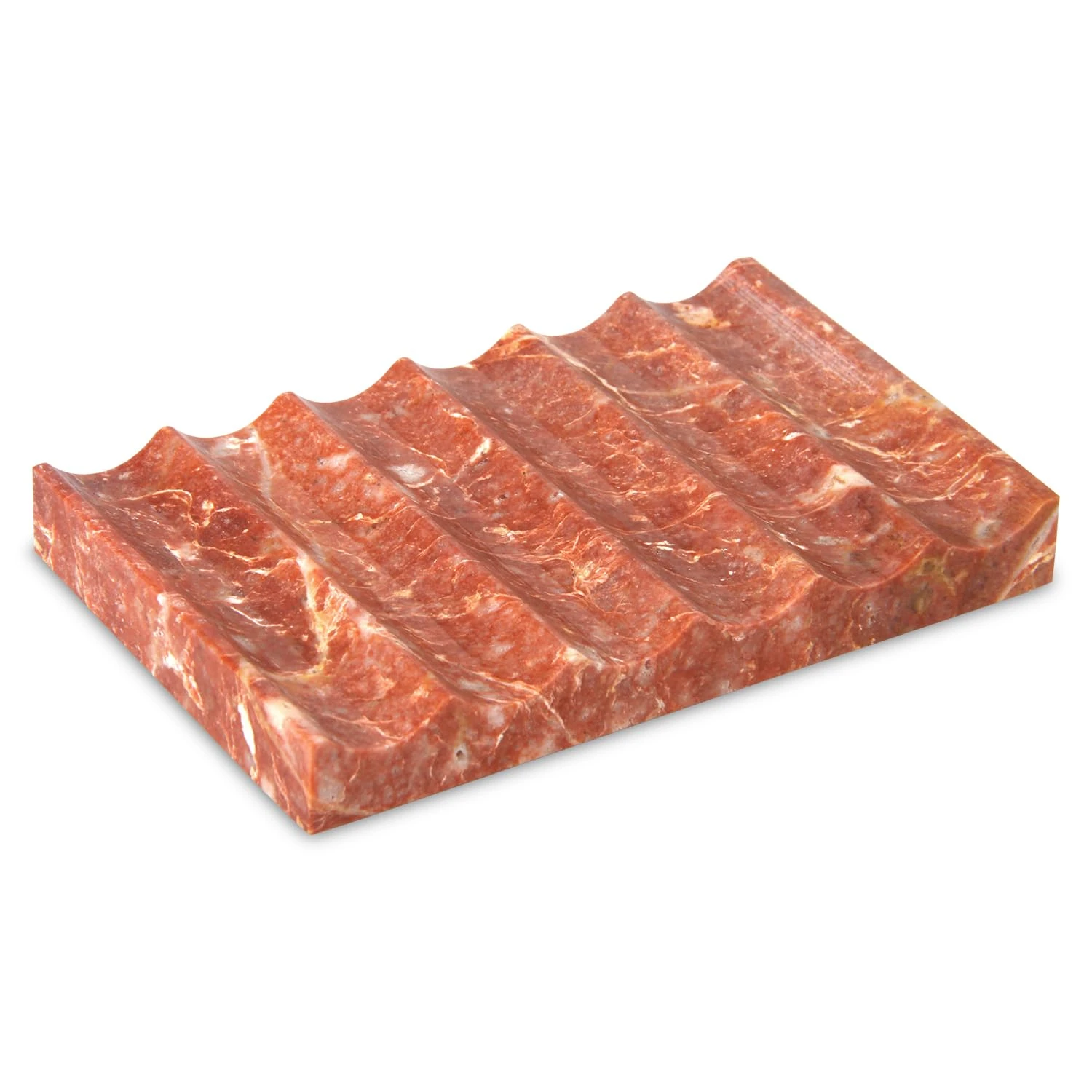 Wavy red travertine marble soap dish
