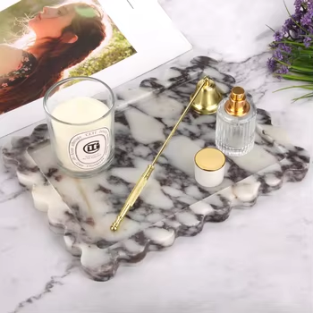 Luxury Bulgari  rectangle  marble tray  with wave edge