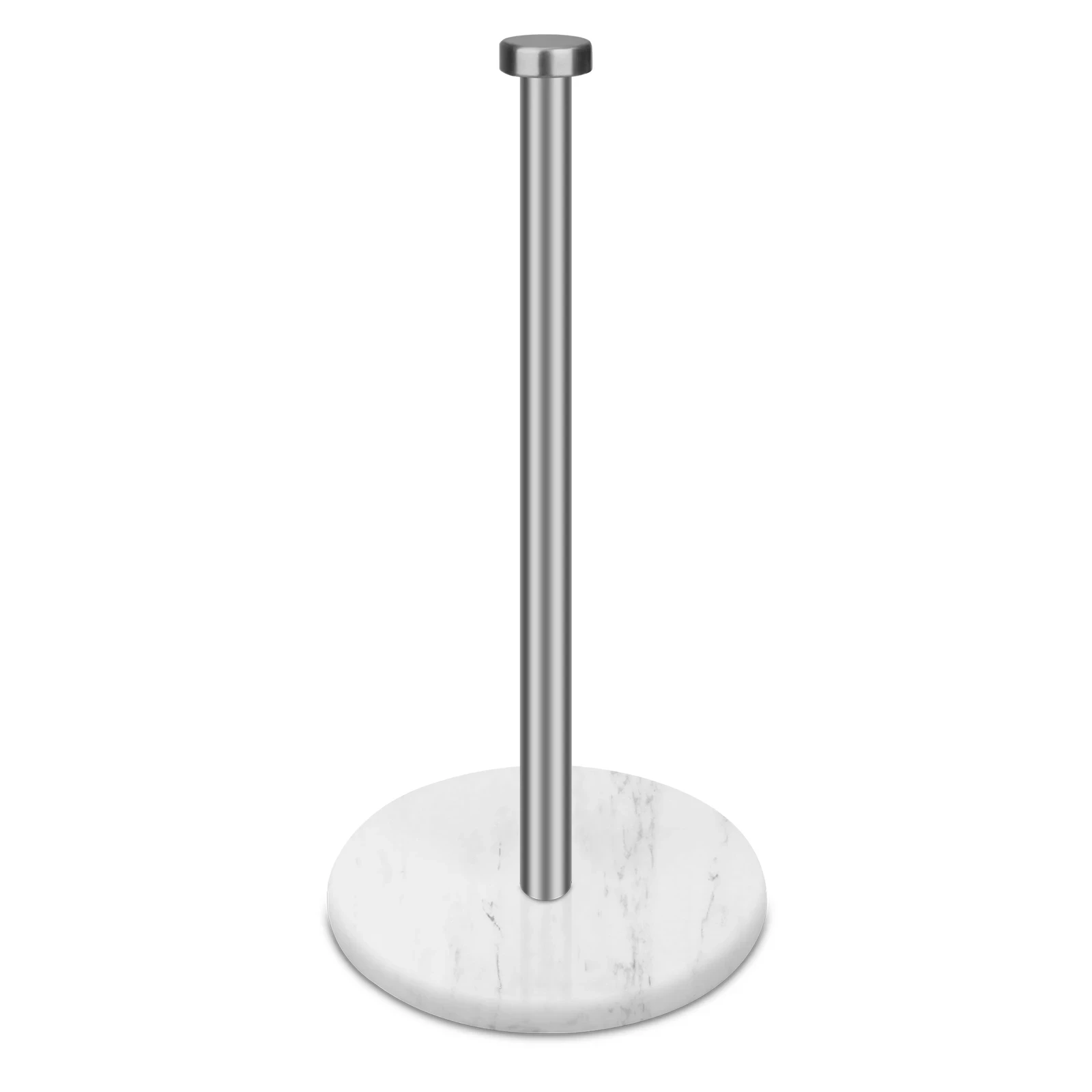 Paper Towel holder with round white grey marble base and gold metal Pole