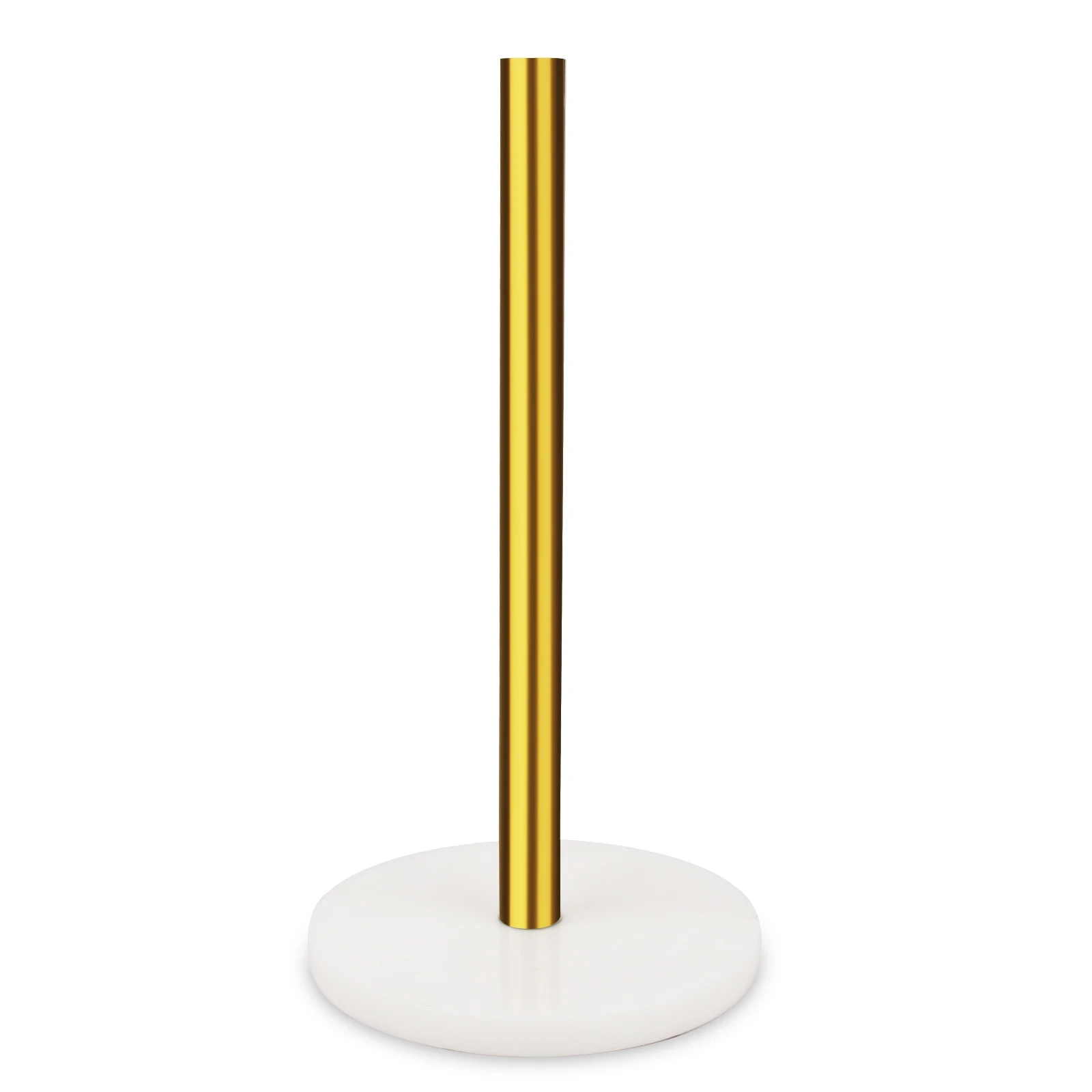 Paper Towel holder with round white  marble base and gold color SS Pole