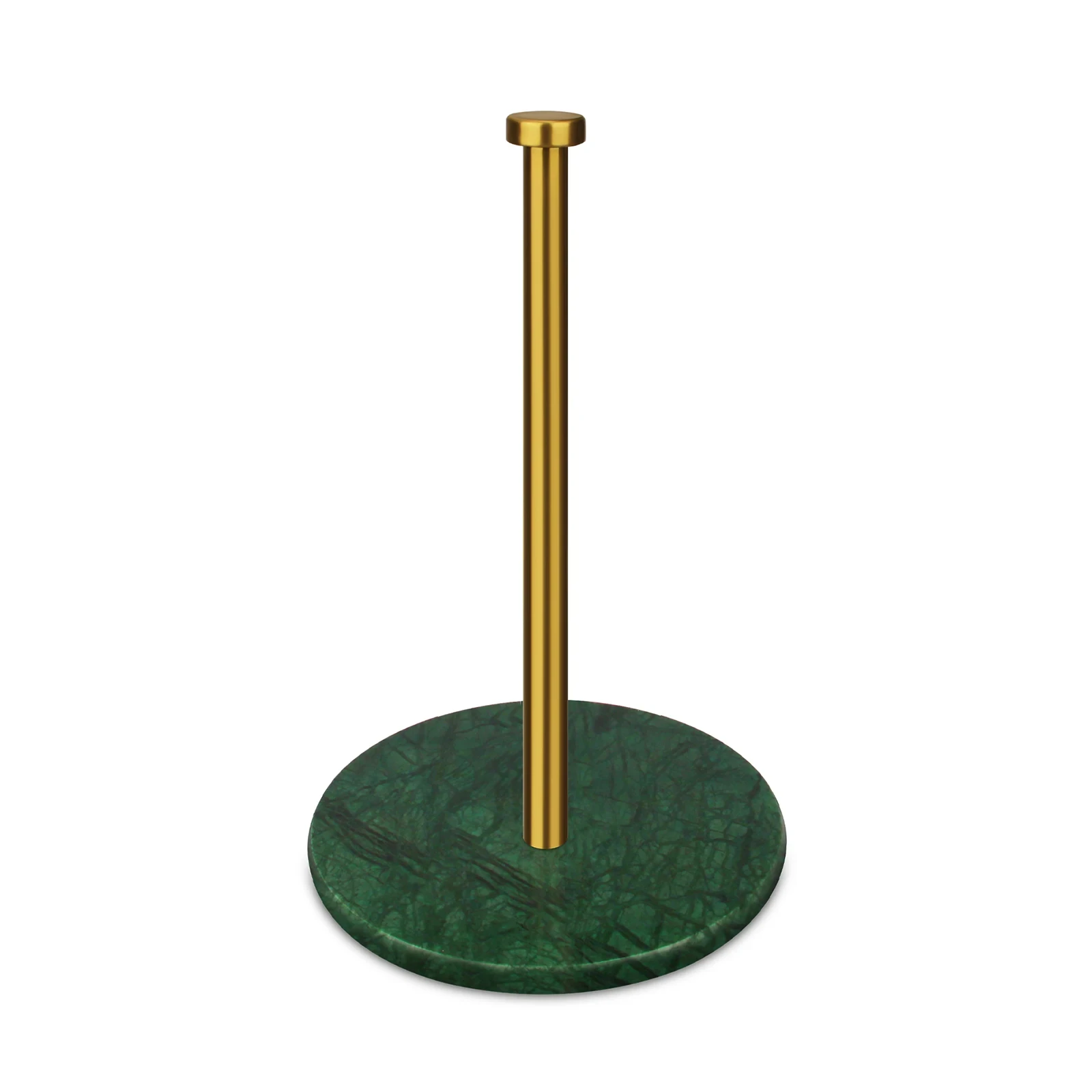 Paper Towel holder with round green marble base and gold SS Pole