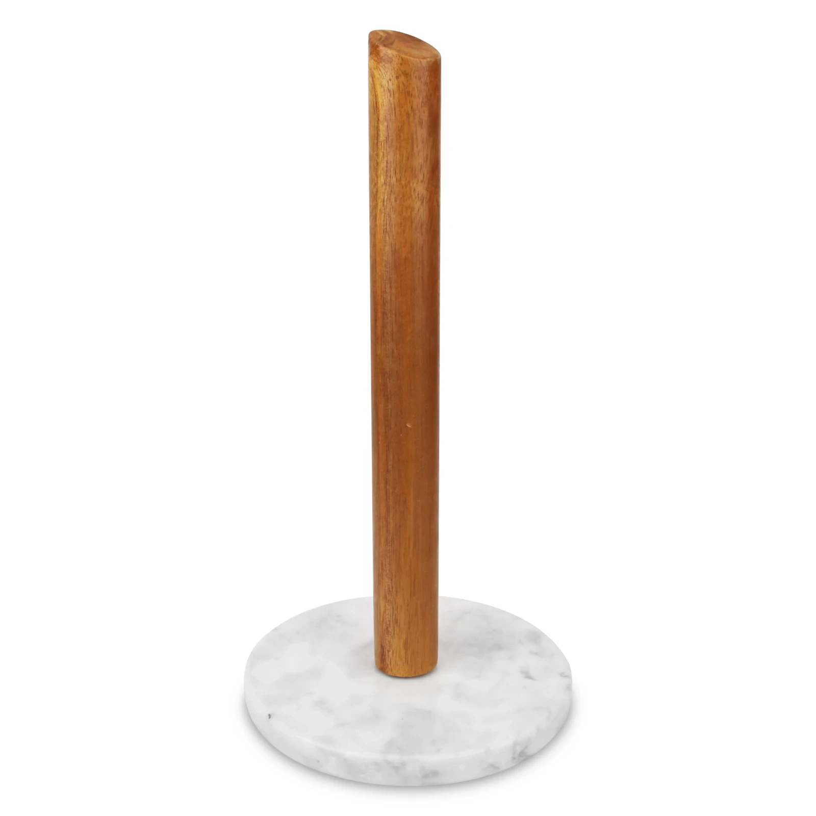 Paper Towel holder with white grey marble Base and natural acacia wood Pole