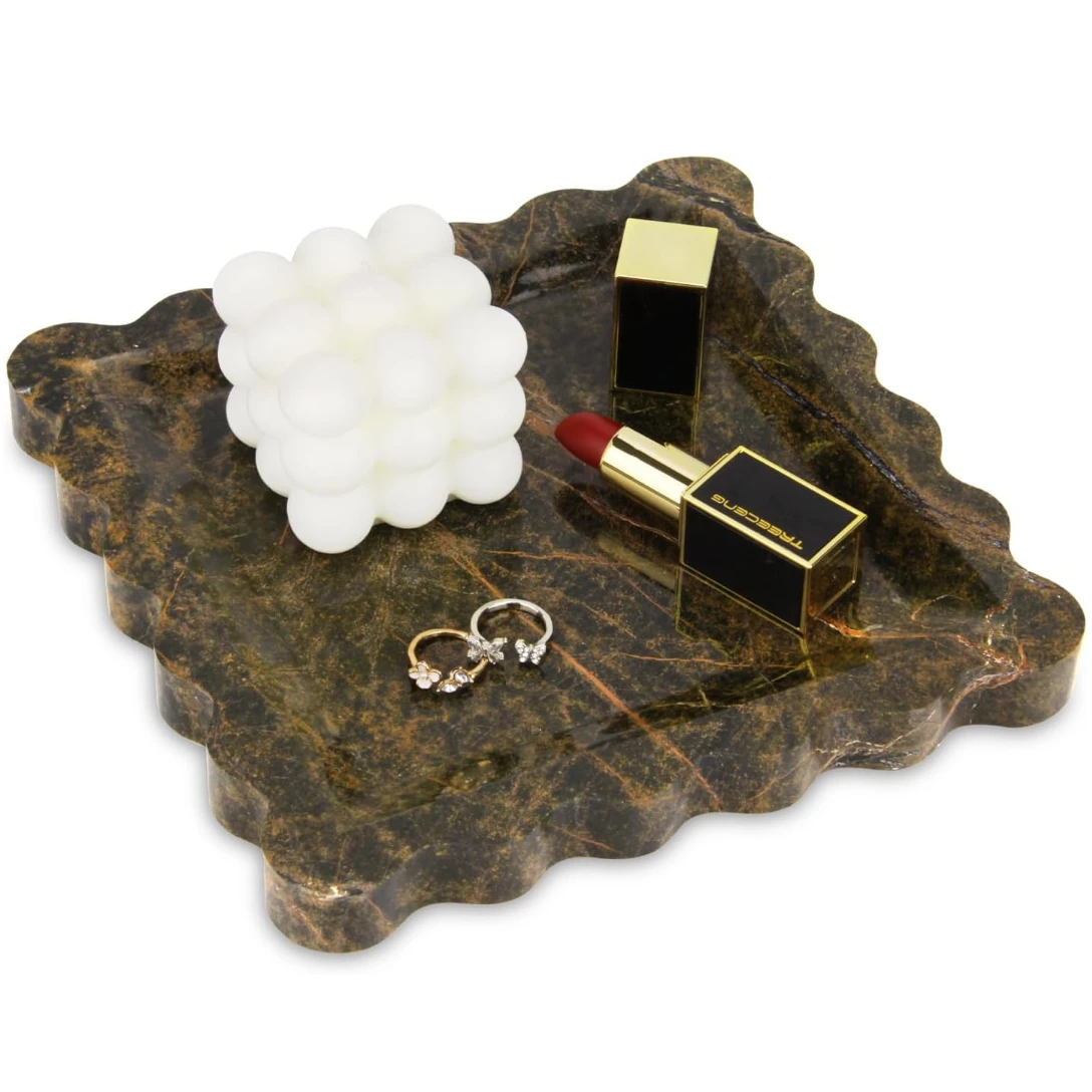 Luxury  Forest green  marble tray  with wave edge