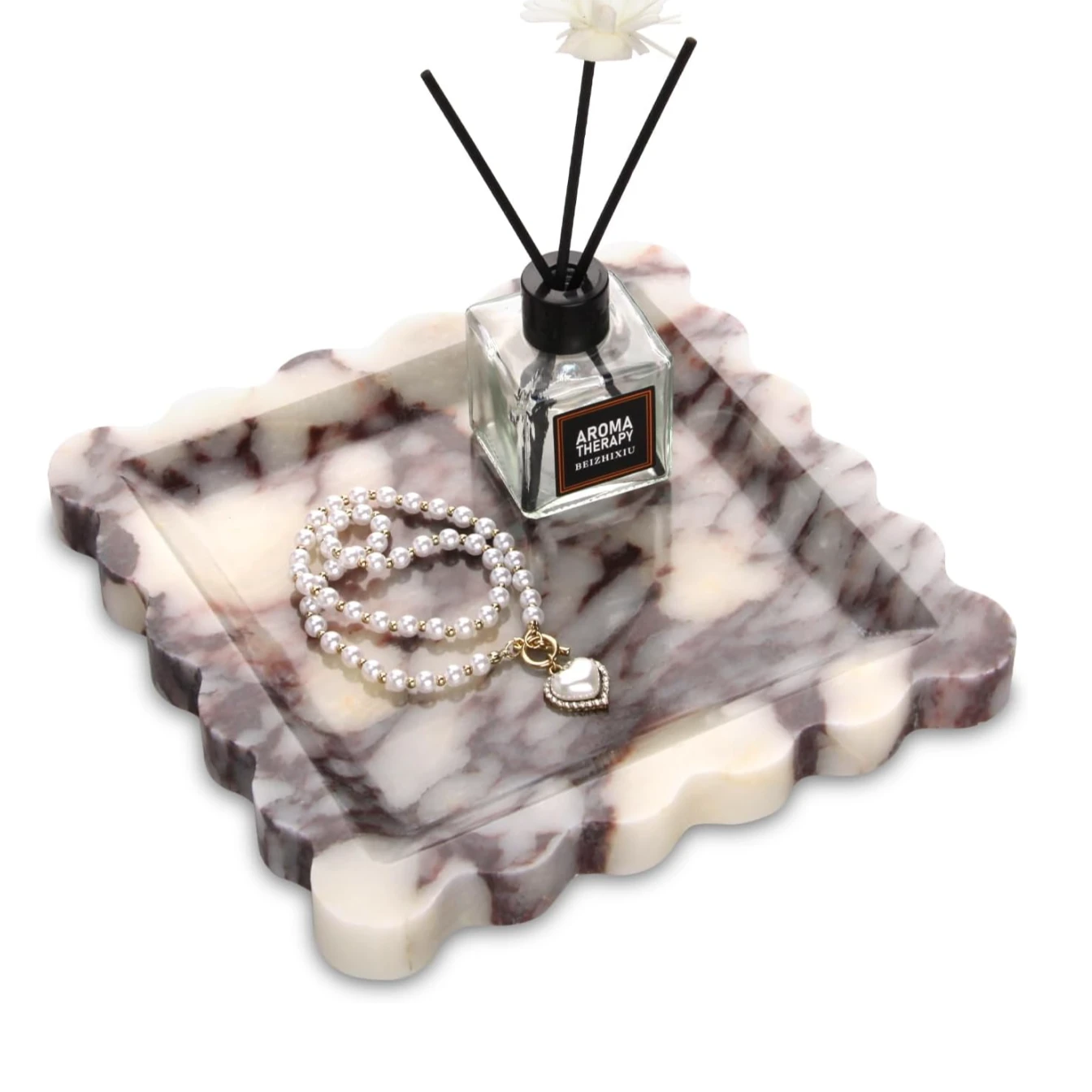 Luxury Bulgari square marble tray with wave edge