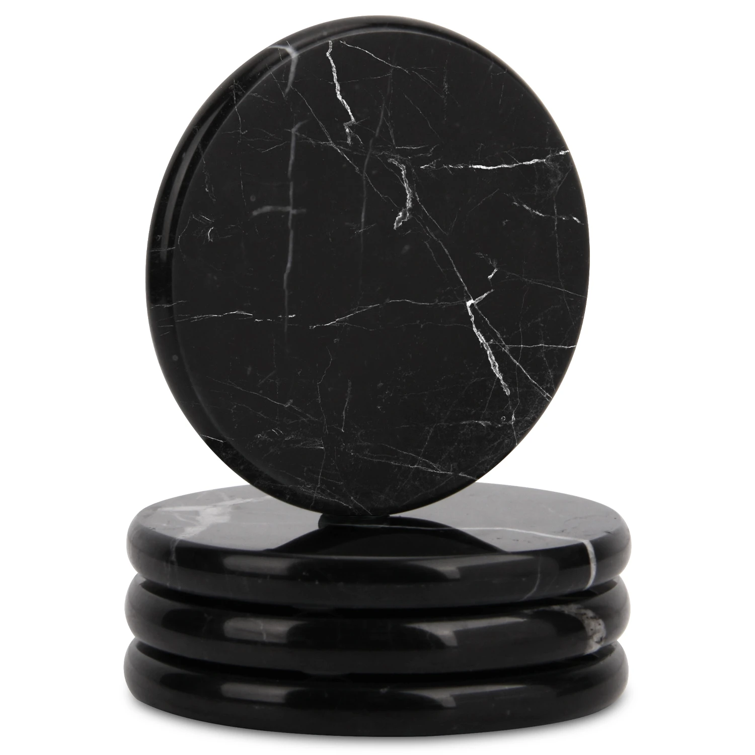 Set of 4 Black Marquina round marble coaster
