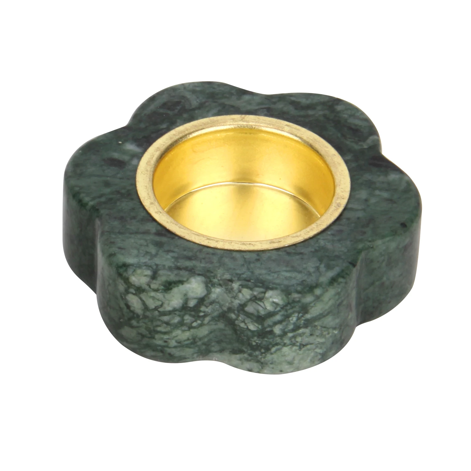 Green marble flower candle holder with gold metal holder