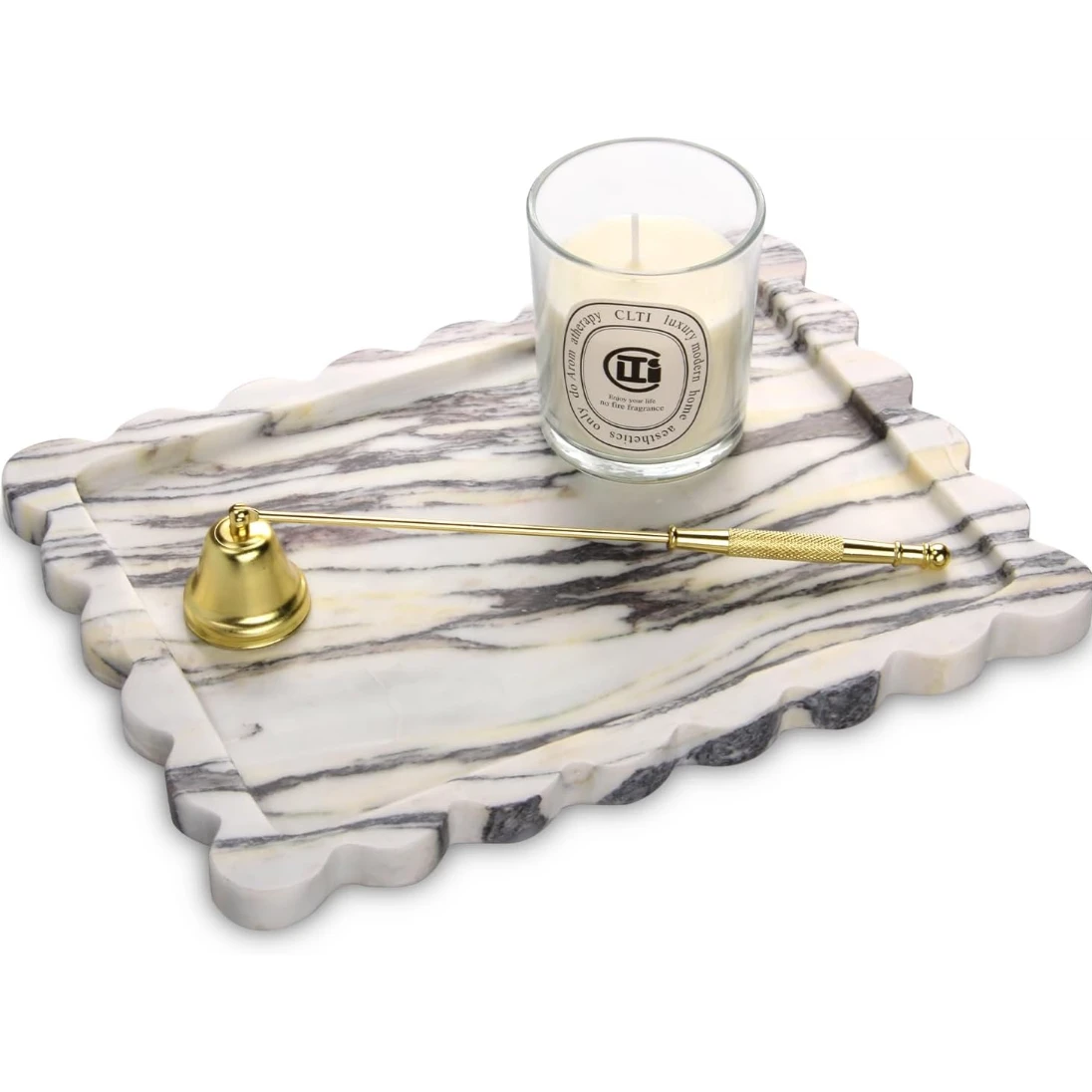 Luxury ltalian Bulgari  rectangle  marble tray  with wave edge