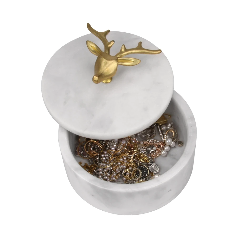 White  grey marble storage jar with metal handle