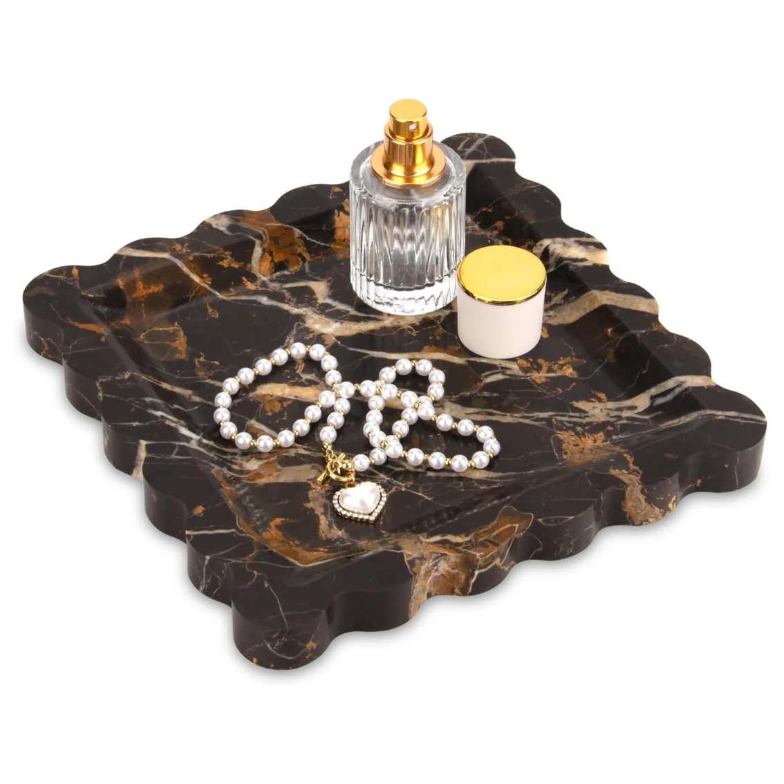 Luxury   Portoro marble tray with wave edge