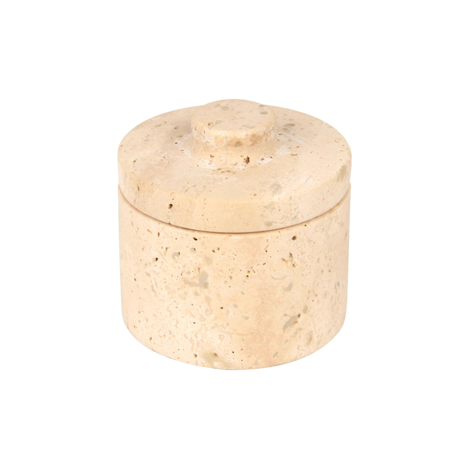 Beige travertine storage jar