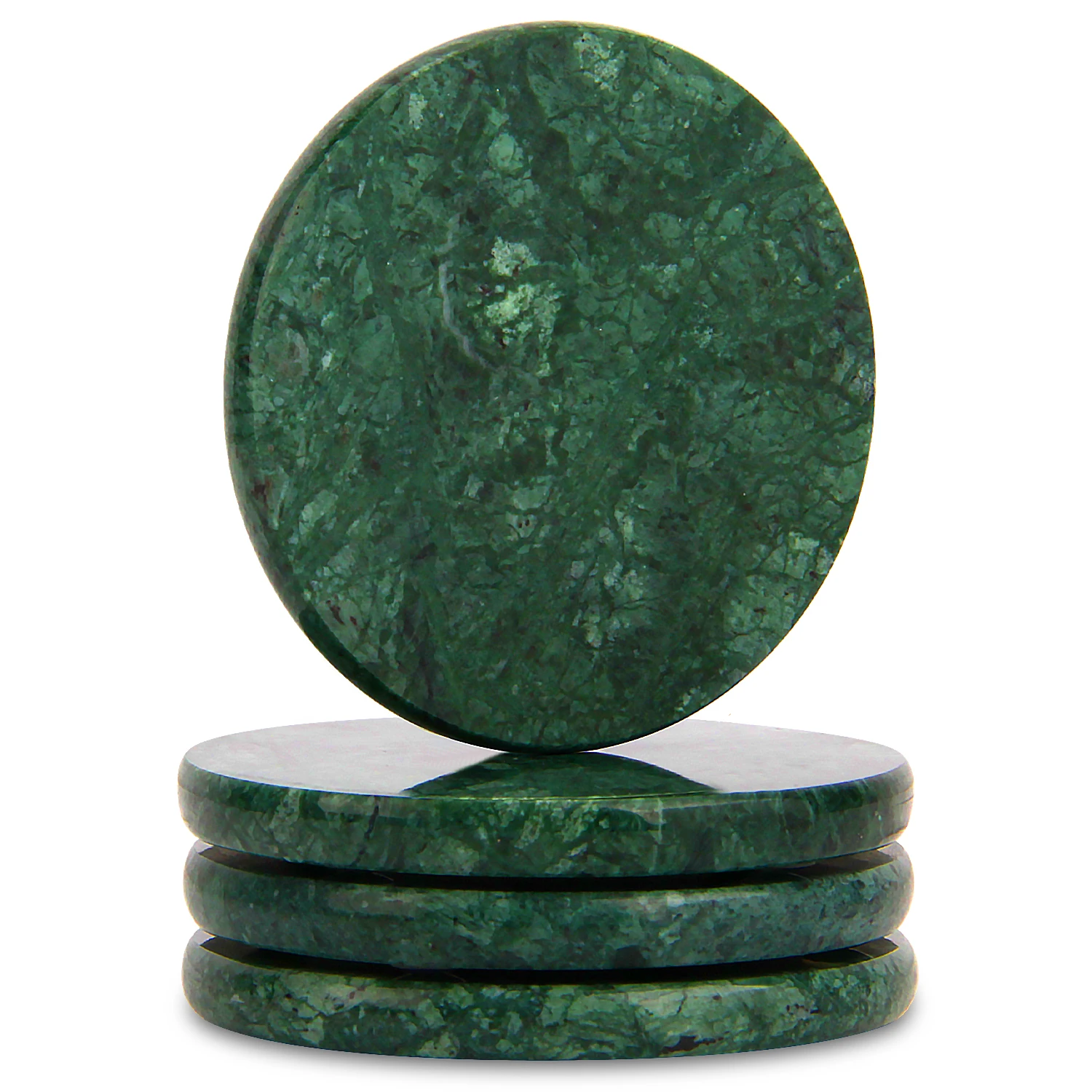 Set of 4  round green marble coasters