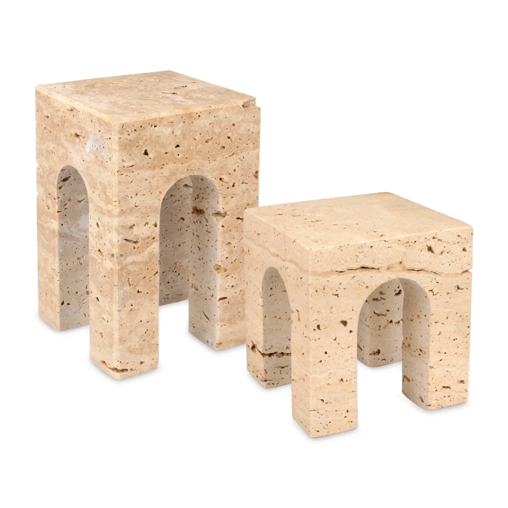 Beige 2 set travertine marble  home decoration
