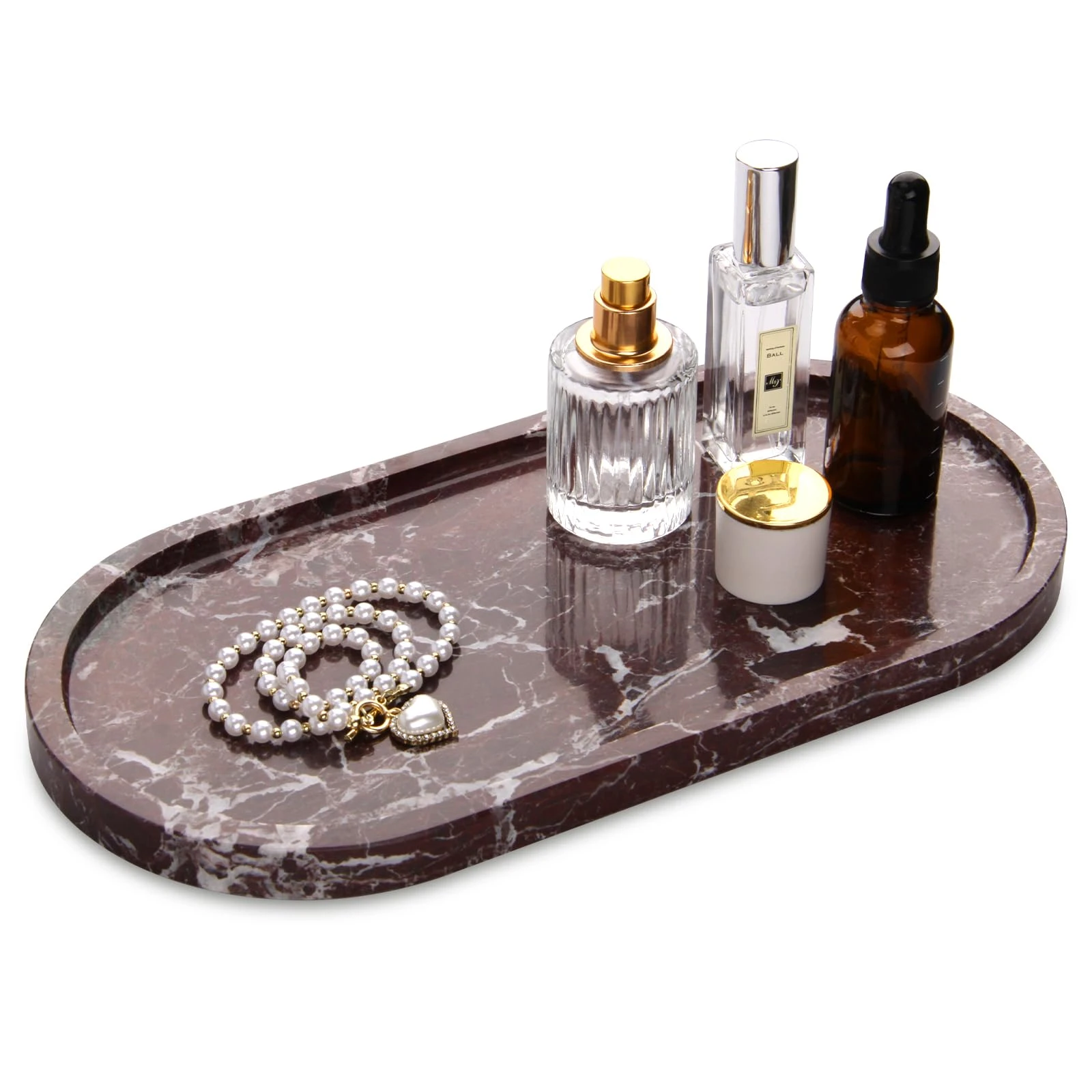 Rosso Levanto marble rectangle oval tray