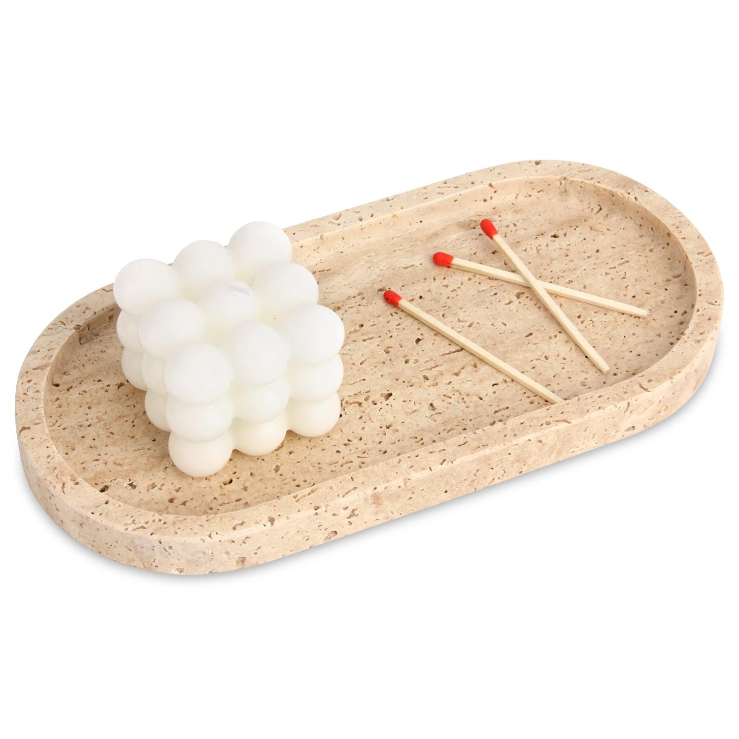 Travertine oval marble tray