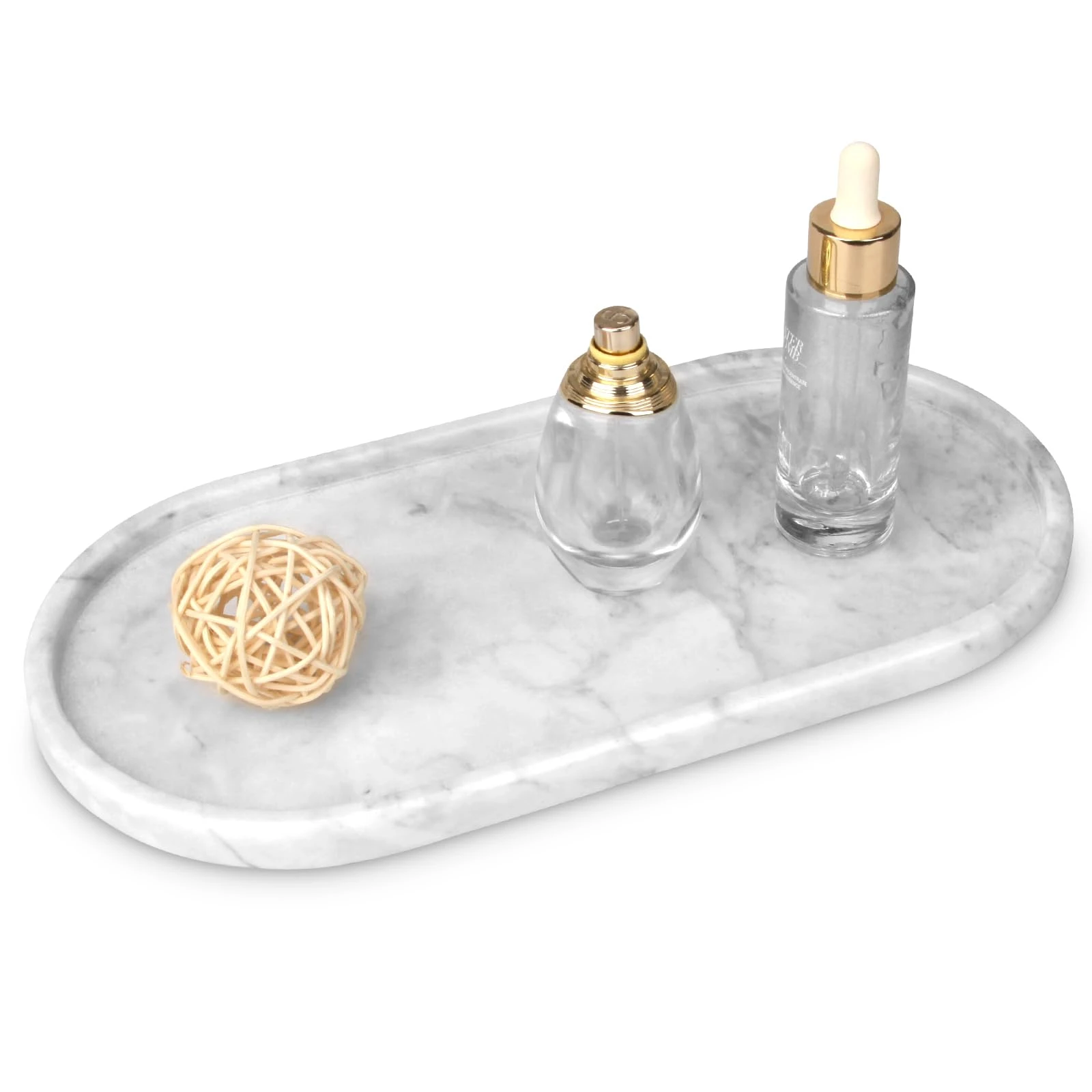 White grey oval marble tray