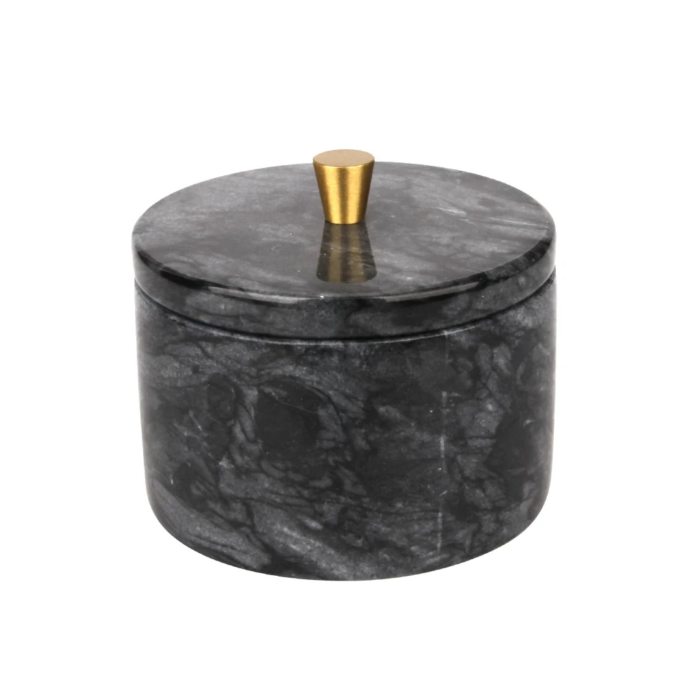 Dark grey marble Jewelry  jar with gold handle
