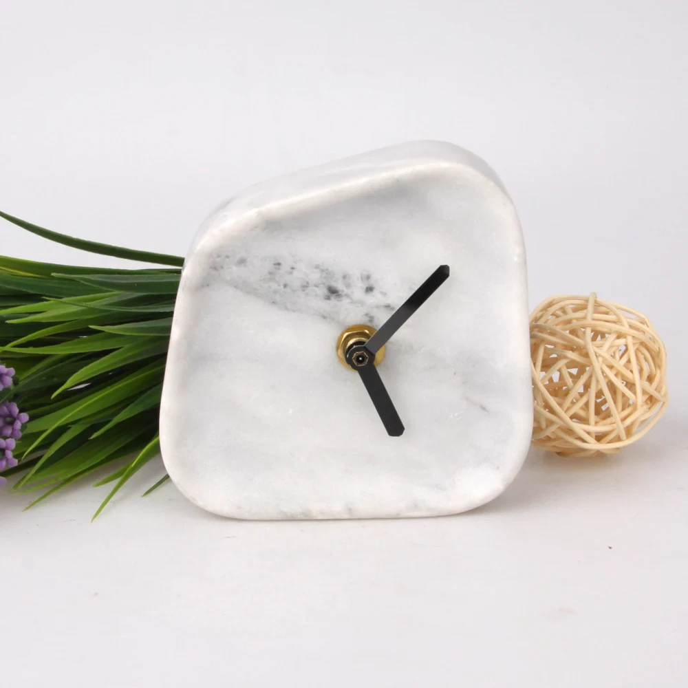 White grey marble table clock
