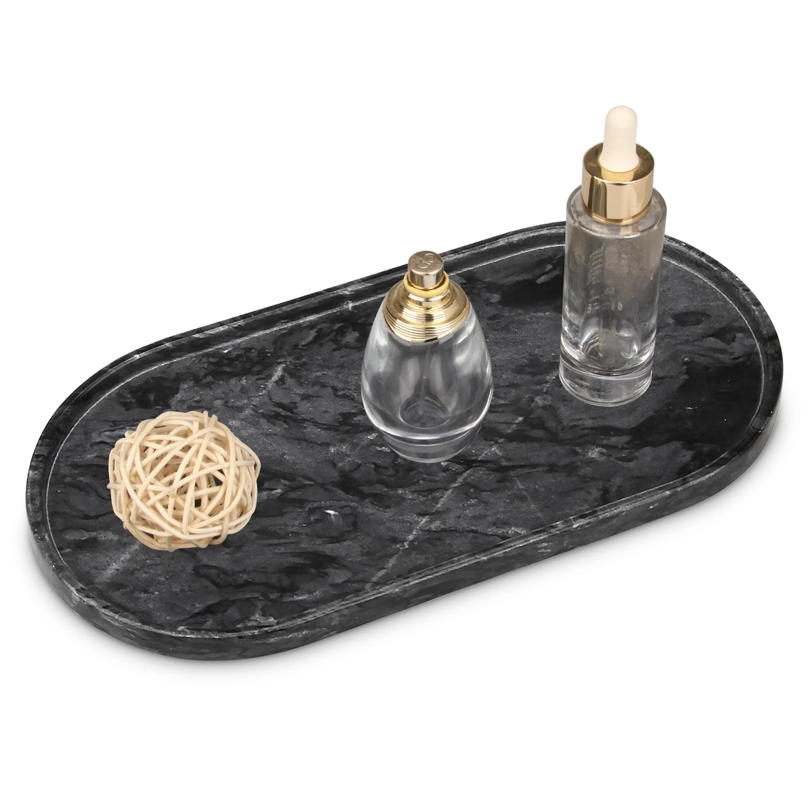 Dark grey oval marble tray