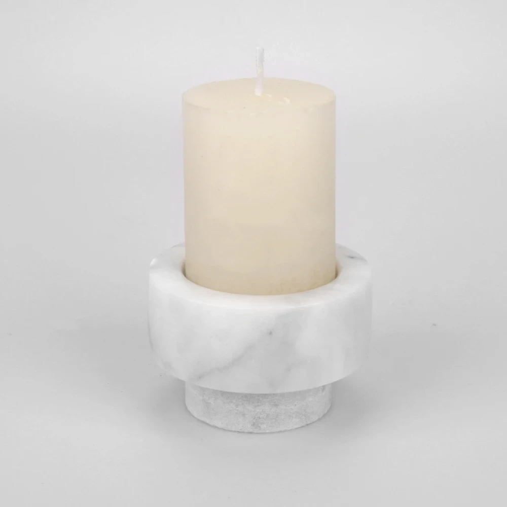 White grey marble candle holder