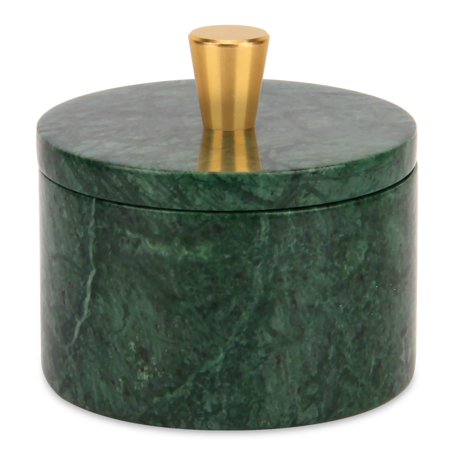 Green marble storage jar with metal handle