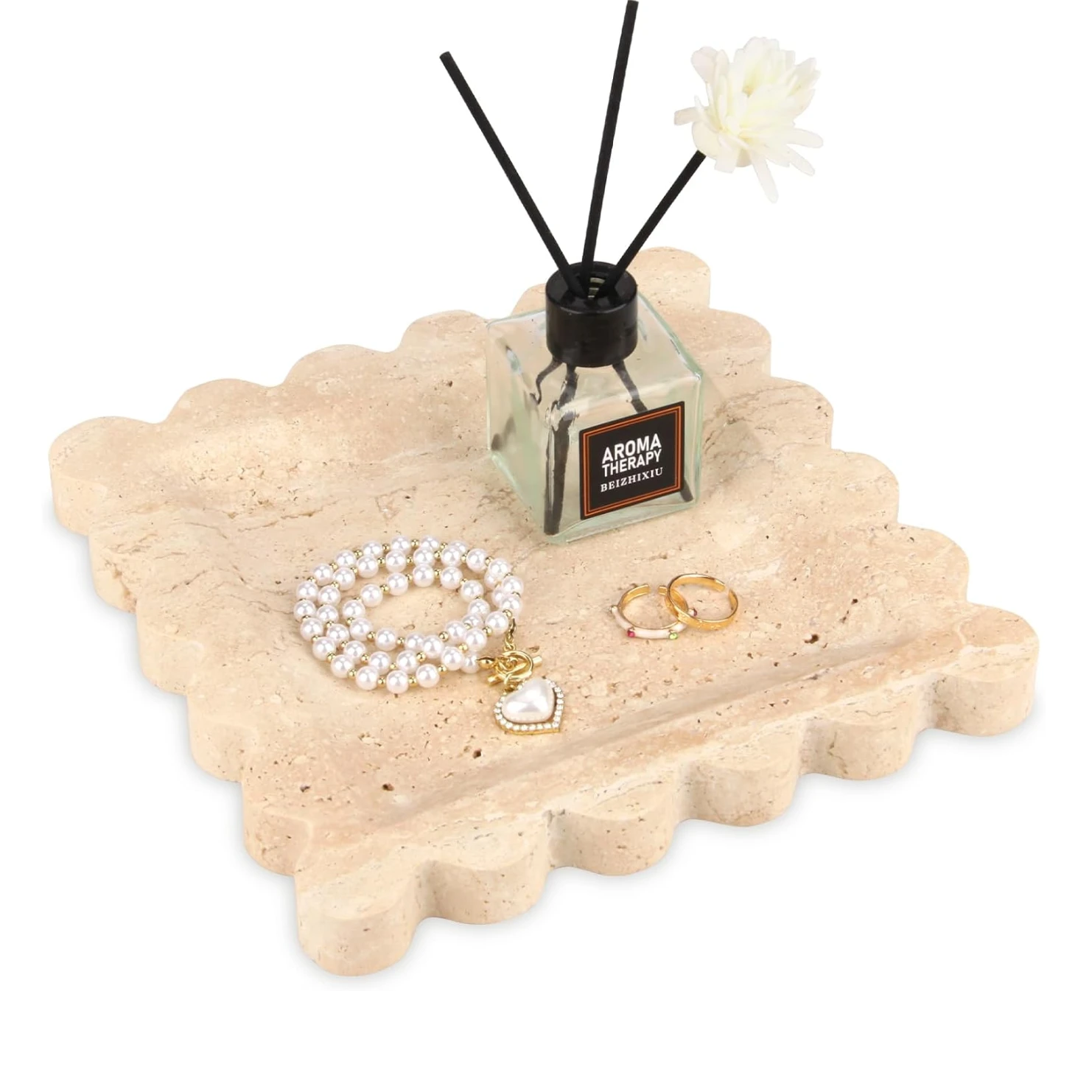 Beige travertine  square tray with wave edge