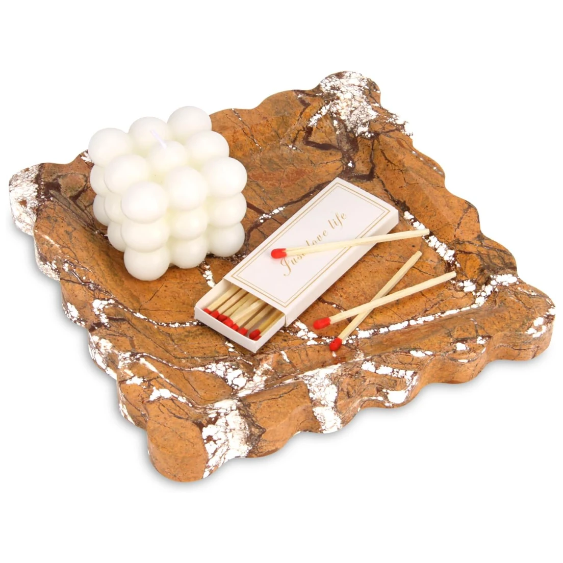 Luxury  Forest brown  marble tray  with wave edge