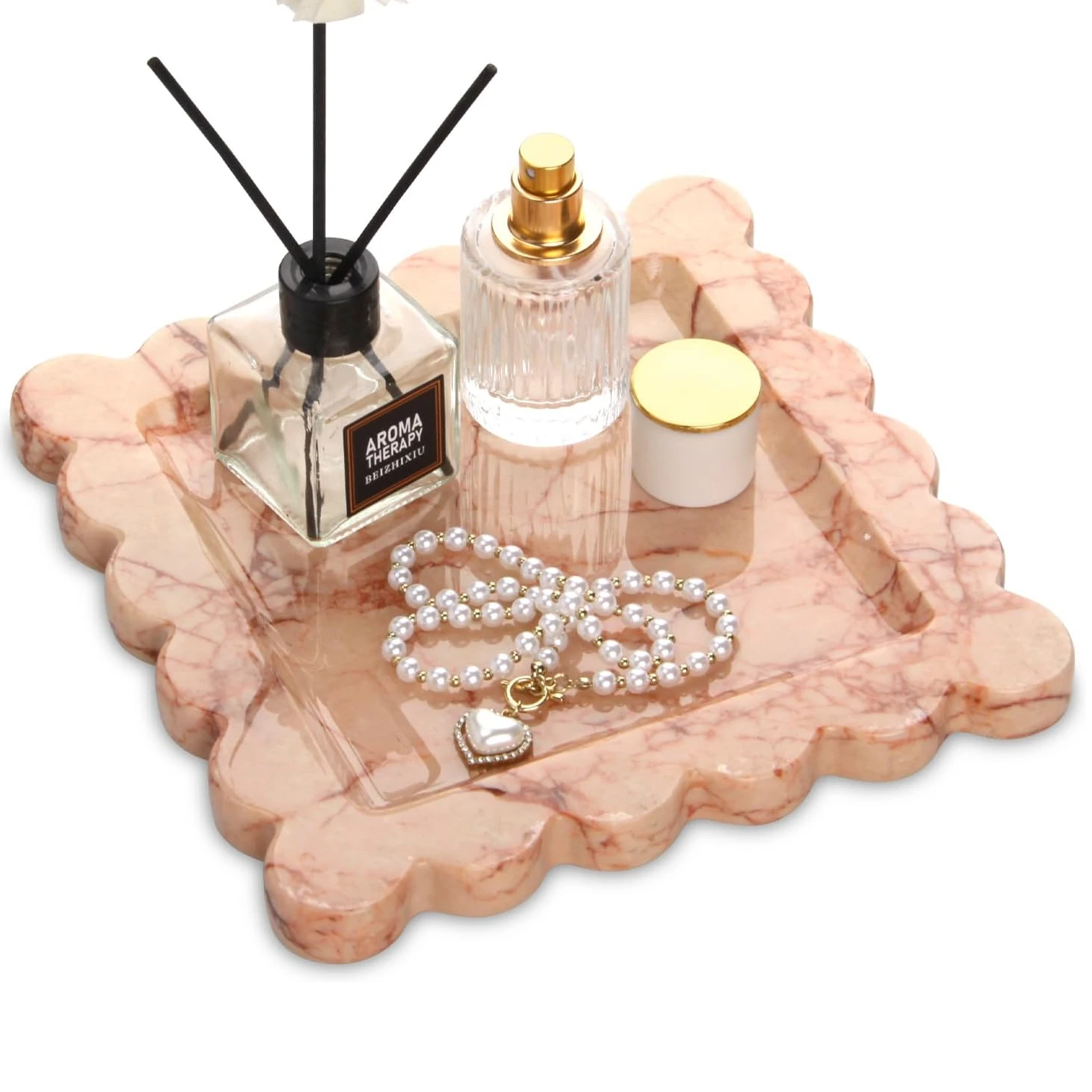Luxury Bulgari pink   marble tray  with wave edge