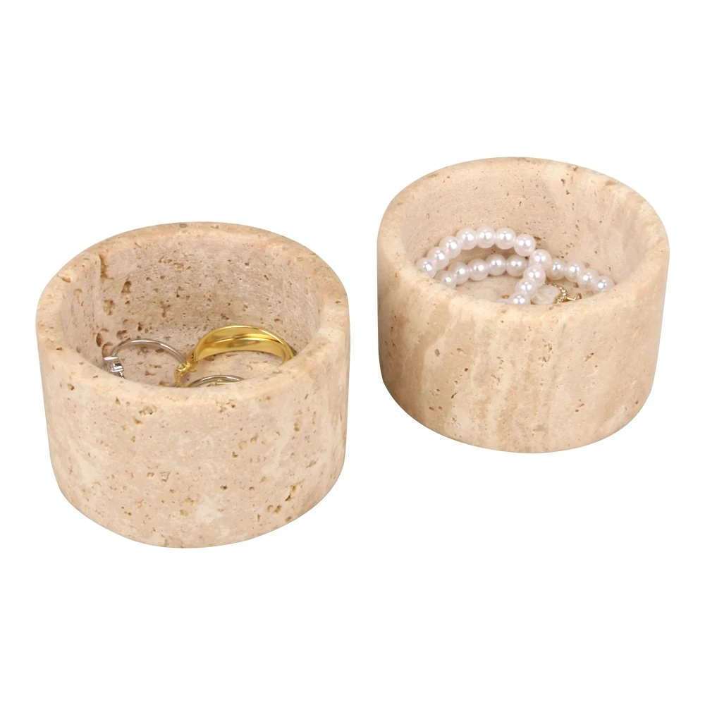 Beige travertine storage jar