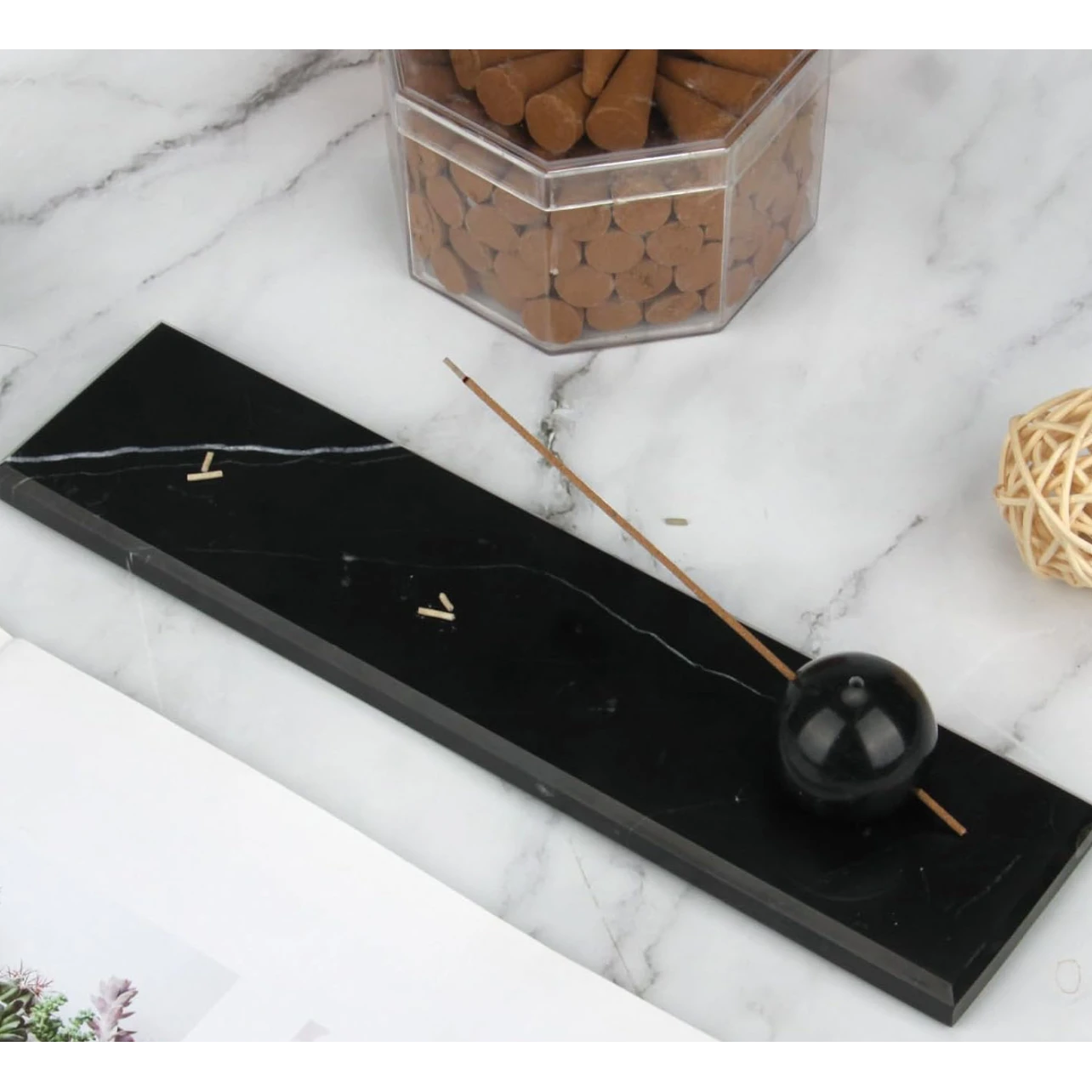 Rectangle Black and White Marble Incense Holder Tray Incense Burner