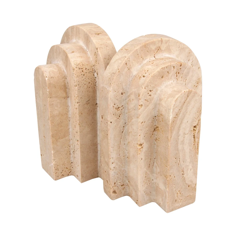 Set of 2 beige travertine marble bookends