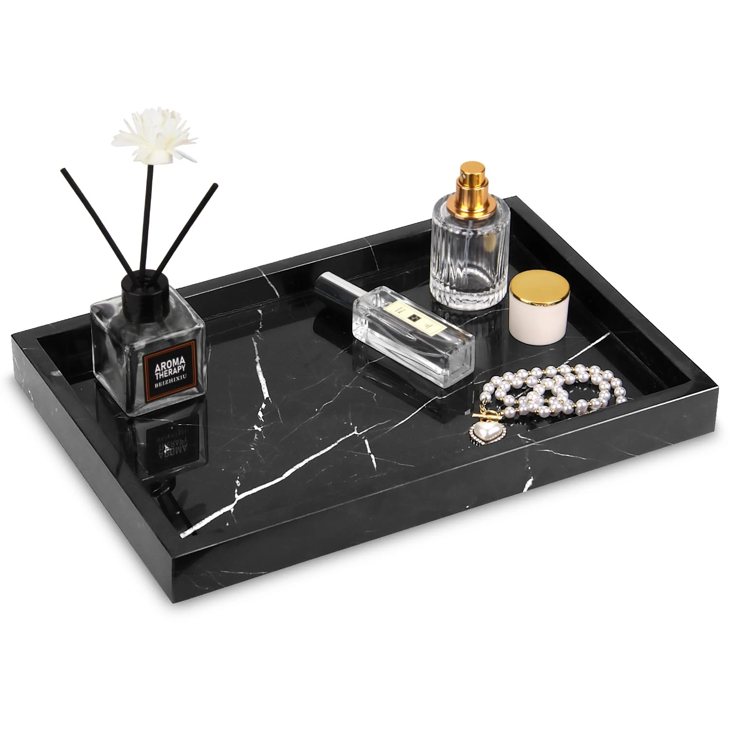 Luxury Black Marquina rectangle marble tray