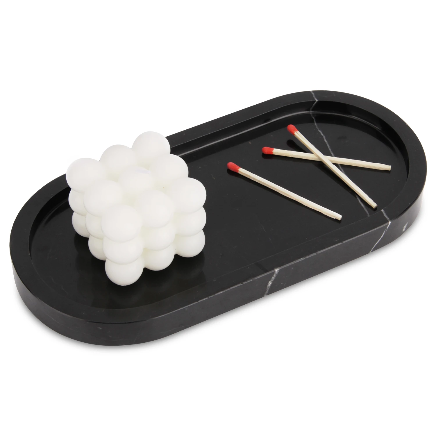 Black Marquina oval marble tray