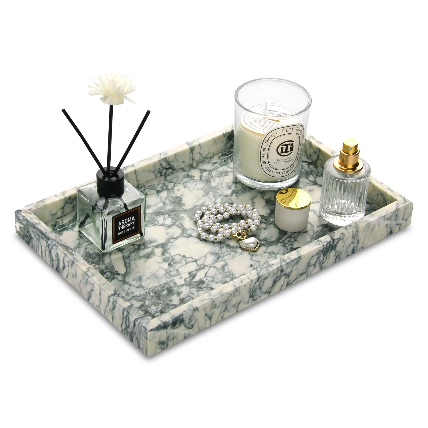 Lotus green  rectangle marble tray