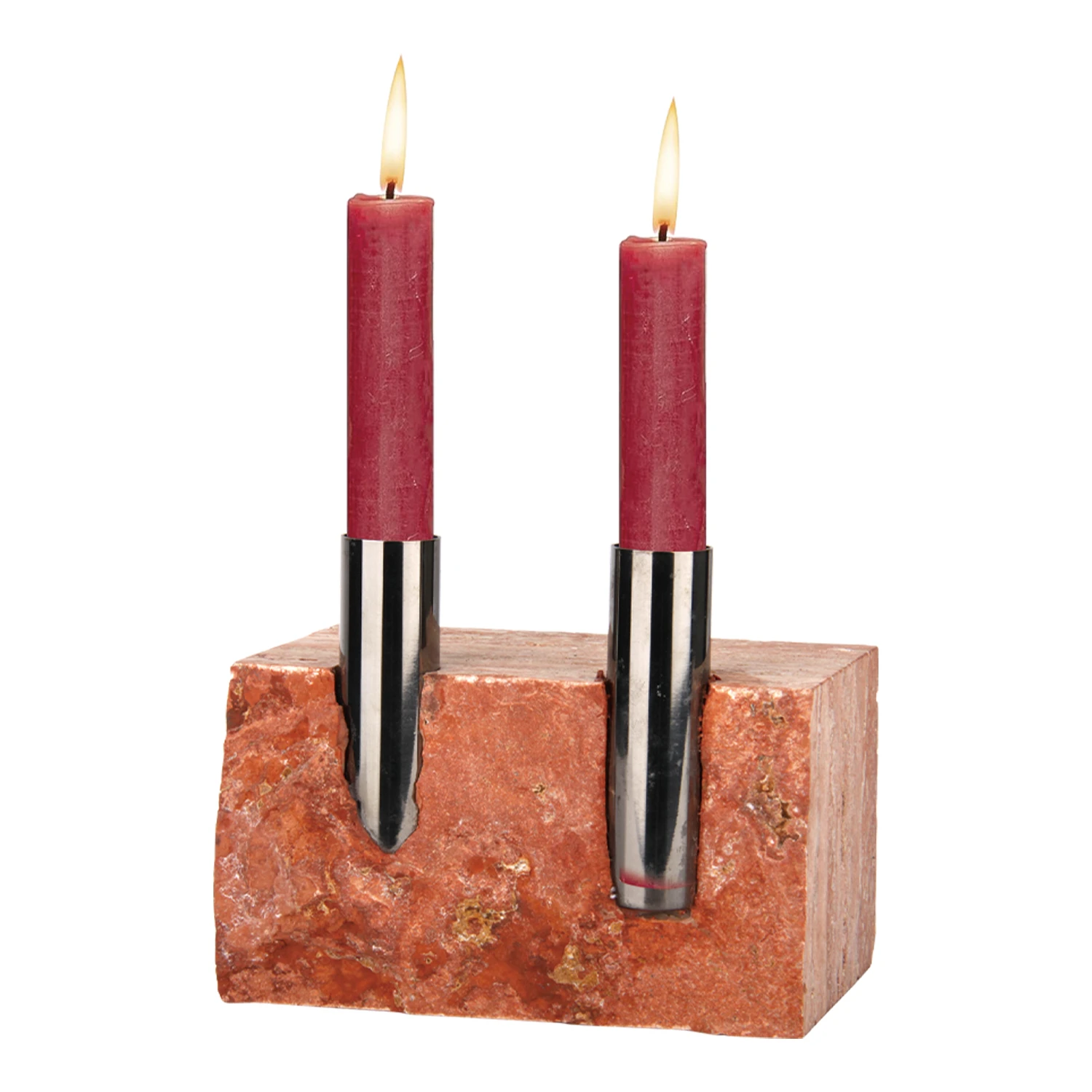 Luxurious red travertine candle holder
