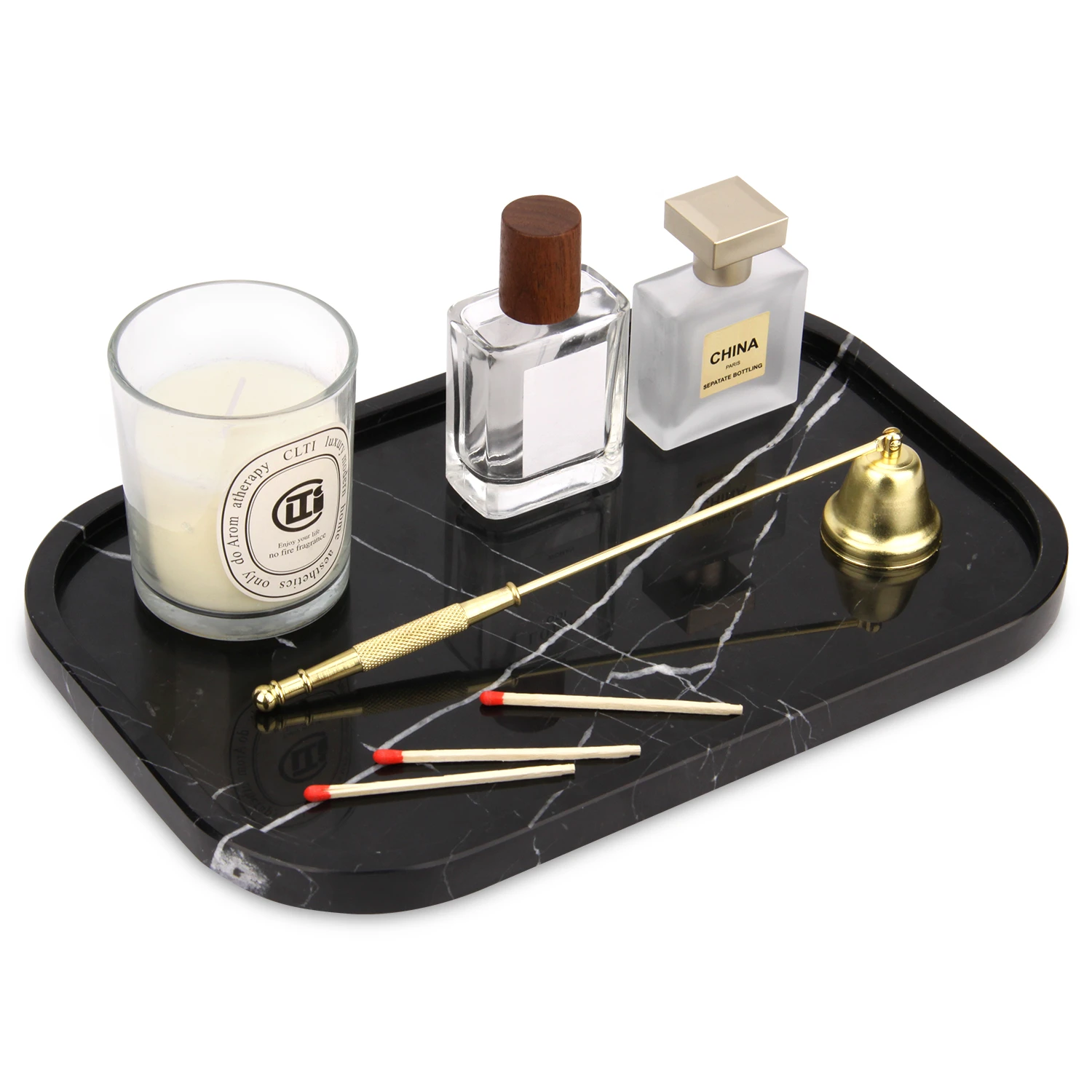 Black Marquina rectangle marble tray