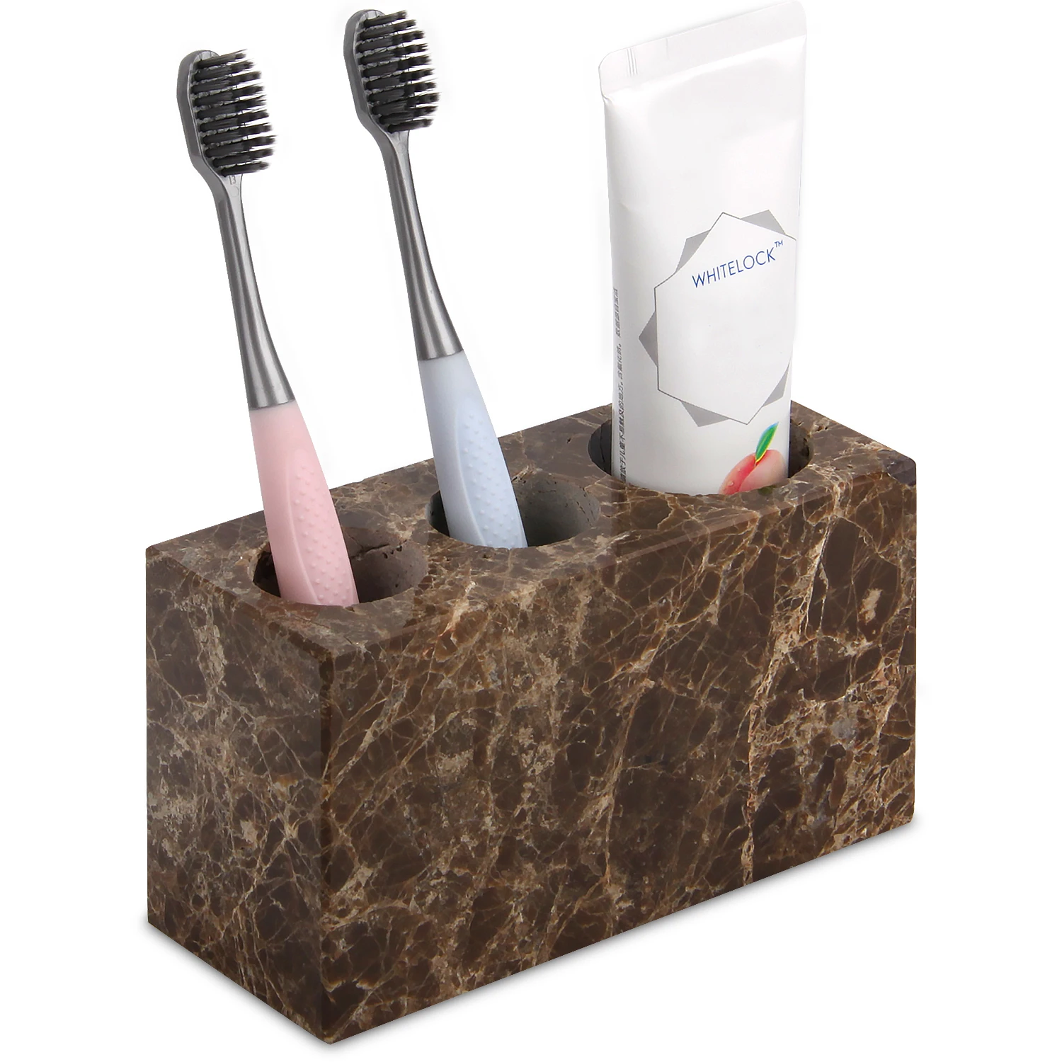 Natural Marble Toothbrush Holder 6 Slots, Large Bathroom Organizer Countertop, Stone Toothbrush and